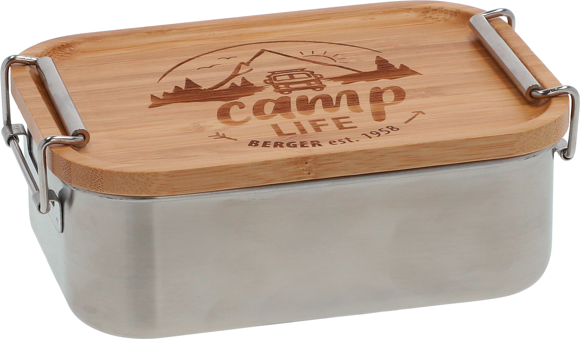 Camplife Edelstahldose mit Bambusdeckel und Bügel 800 ml