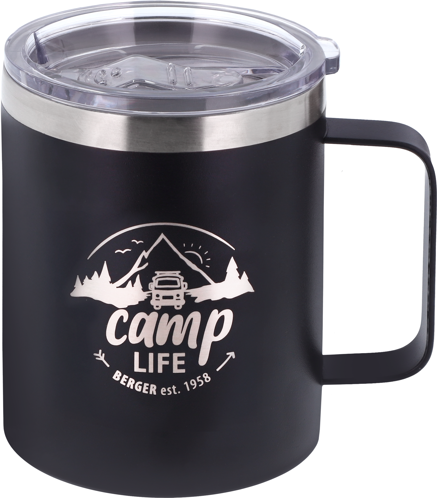 Camplife Edelstahl Thermo-Trinkbecher mit Henkel und Deckel 450 ml schwarz - Isolierbecher
