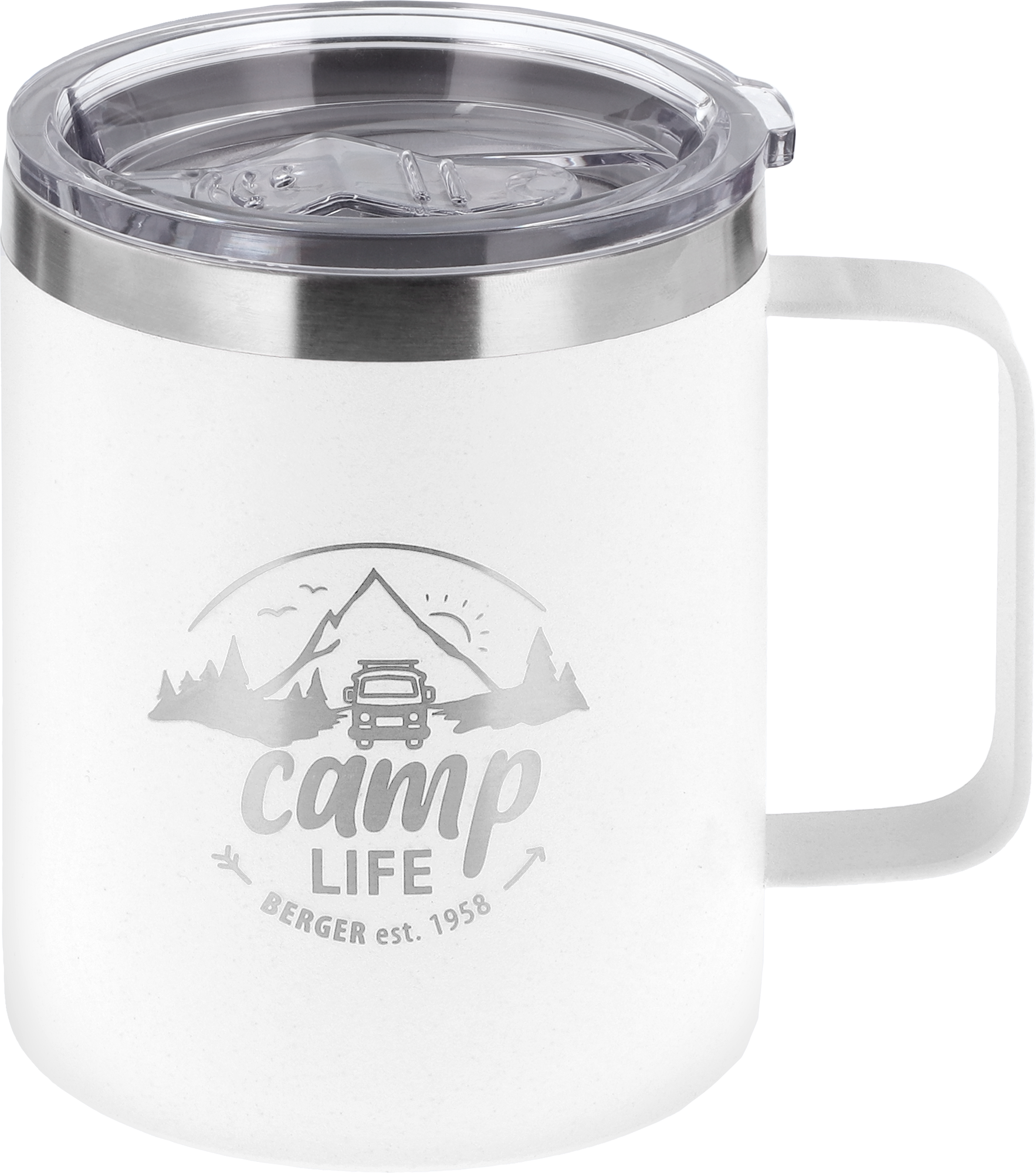 Camplife Edelstahl Thermo-Trinkbecher mit Henkel und Deckel 450 ml weiß - Isolierbecher