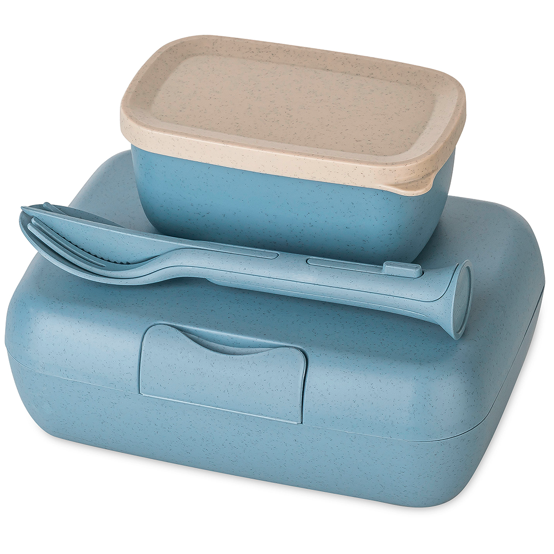 Koziol Candy Ready Lunchbox-Set inklusive Besteck-Set 3-teilig nature flower blue