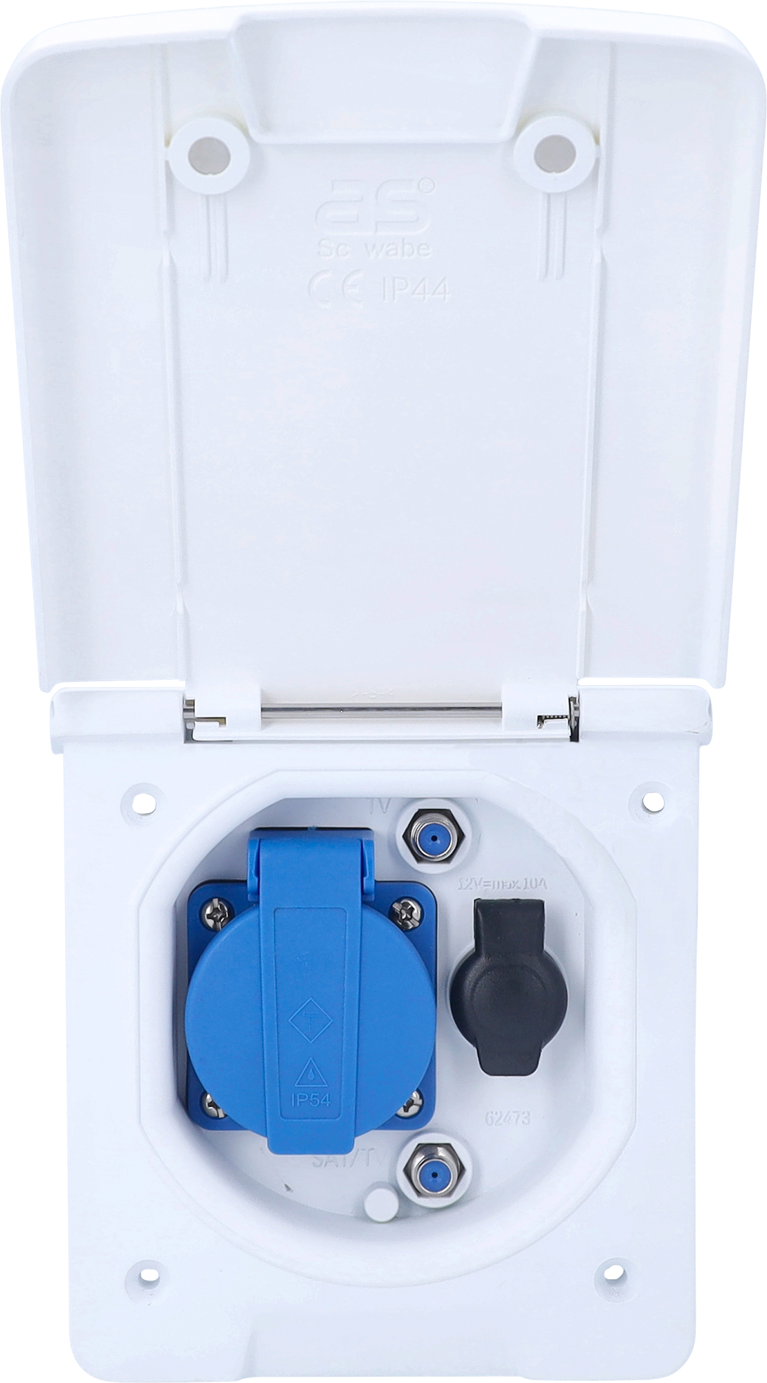 Schwabe Caravan Vorzelt-Multifunktionssteckdose inkl 1x Schutzkontaktsteckdose 230 V / 1x Steckdose 12 V / 2x SAT-Steckdosen