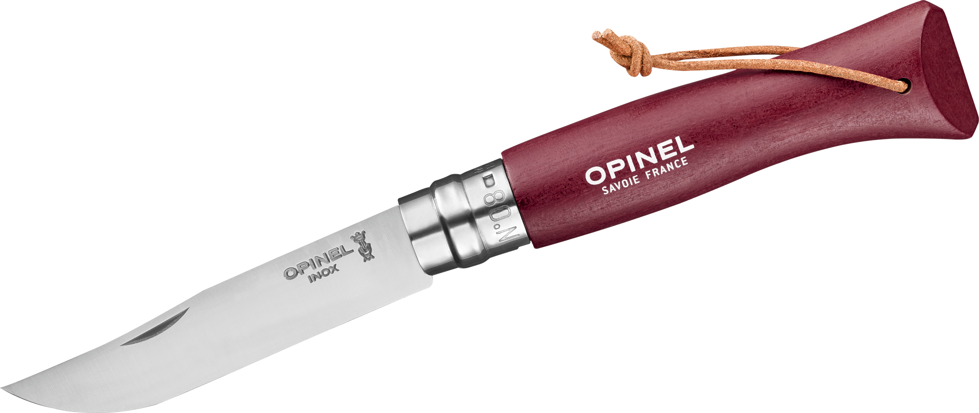 Opinel N°08 Colorama Earth Taschenmesser mit Lederkordel Klingenlänge 8,5 cm burgund