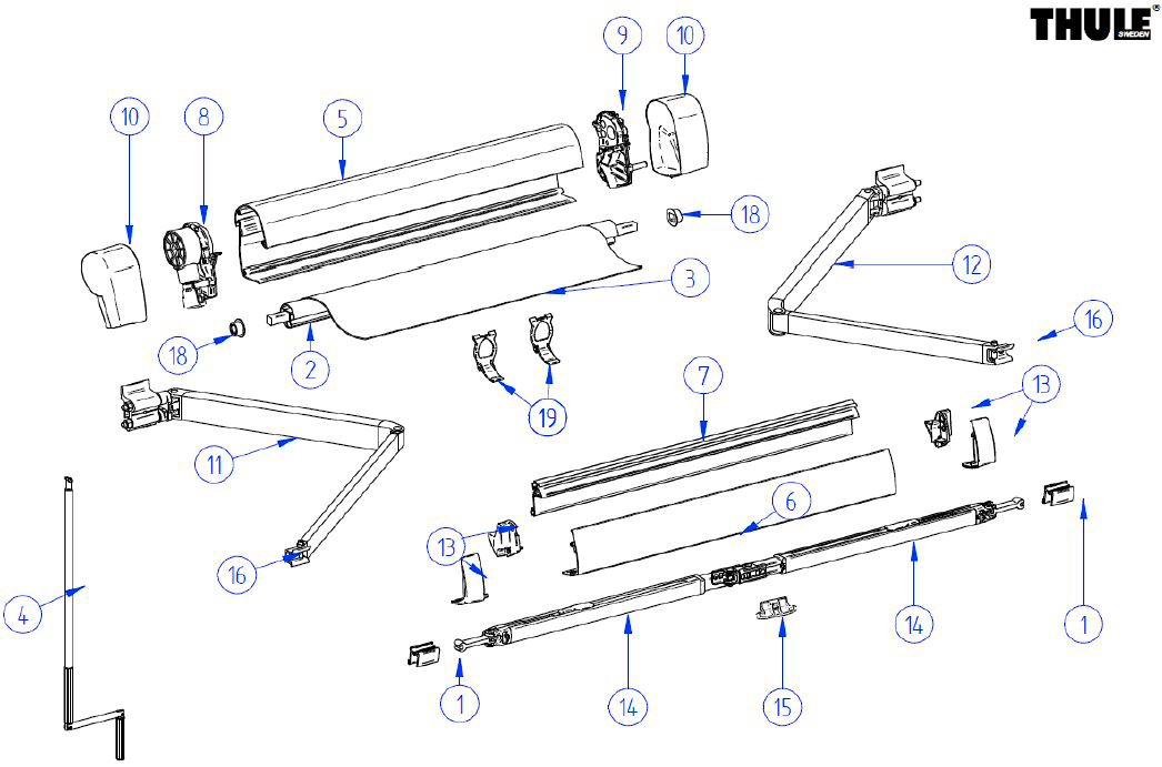 Thule Endkappen links und rechts für Markise Omnistor 5102 / VW 2,6 Meter - Farbe Anthrazit Thule Ersatzteilnummer