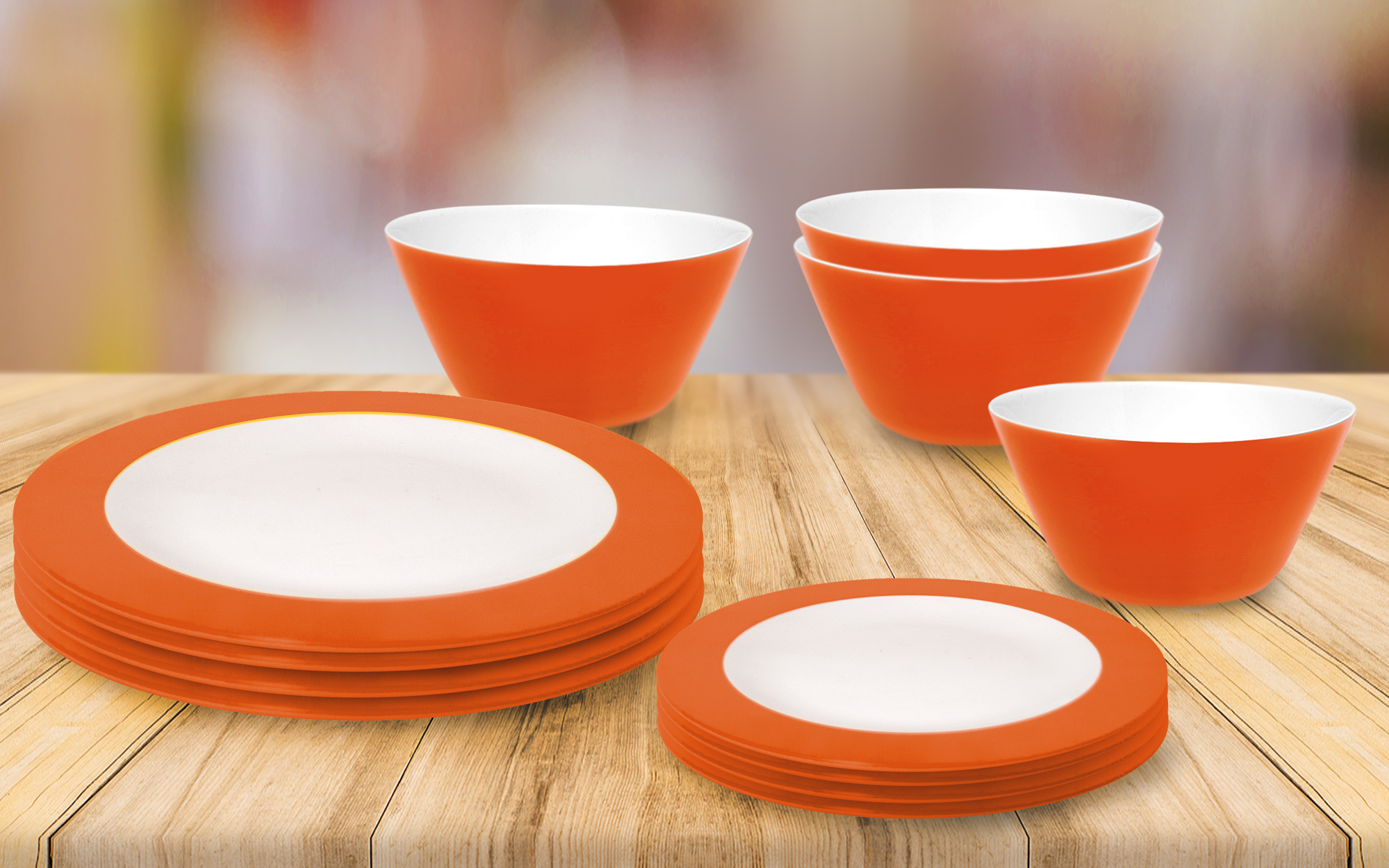 Omada Teller- und Schüssel-Set 12-tlg. orange für 4 Personen - Kunststoff und Melamin Geschirr-Sets