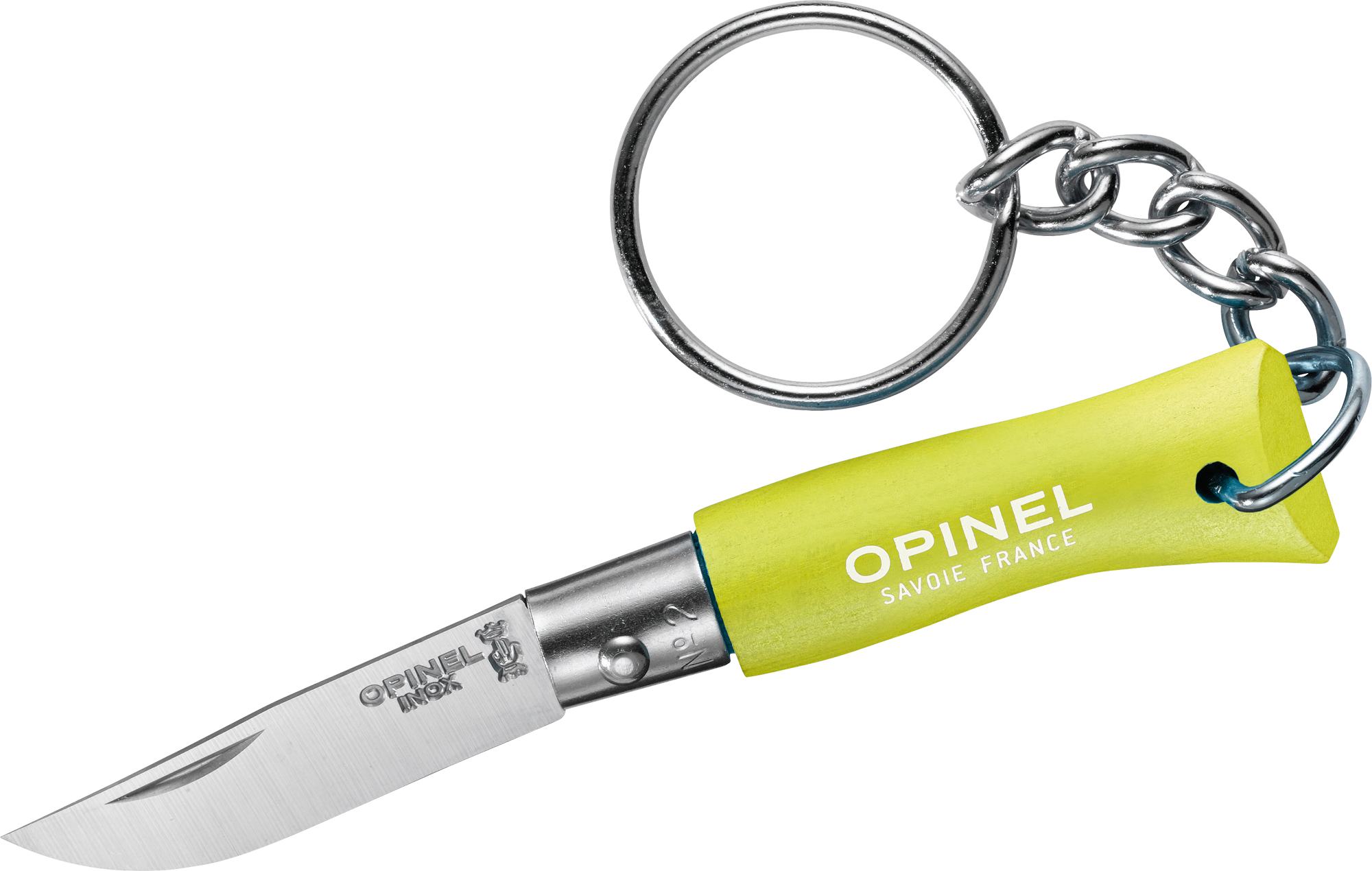 Opinel N°02 Colorama Taschenmesser mit Schlüsselanhänger Klingenlänge 3,5 cm anisgrün