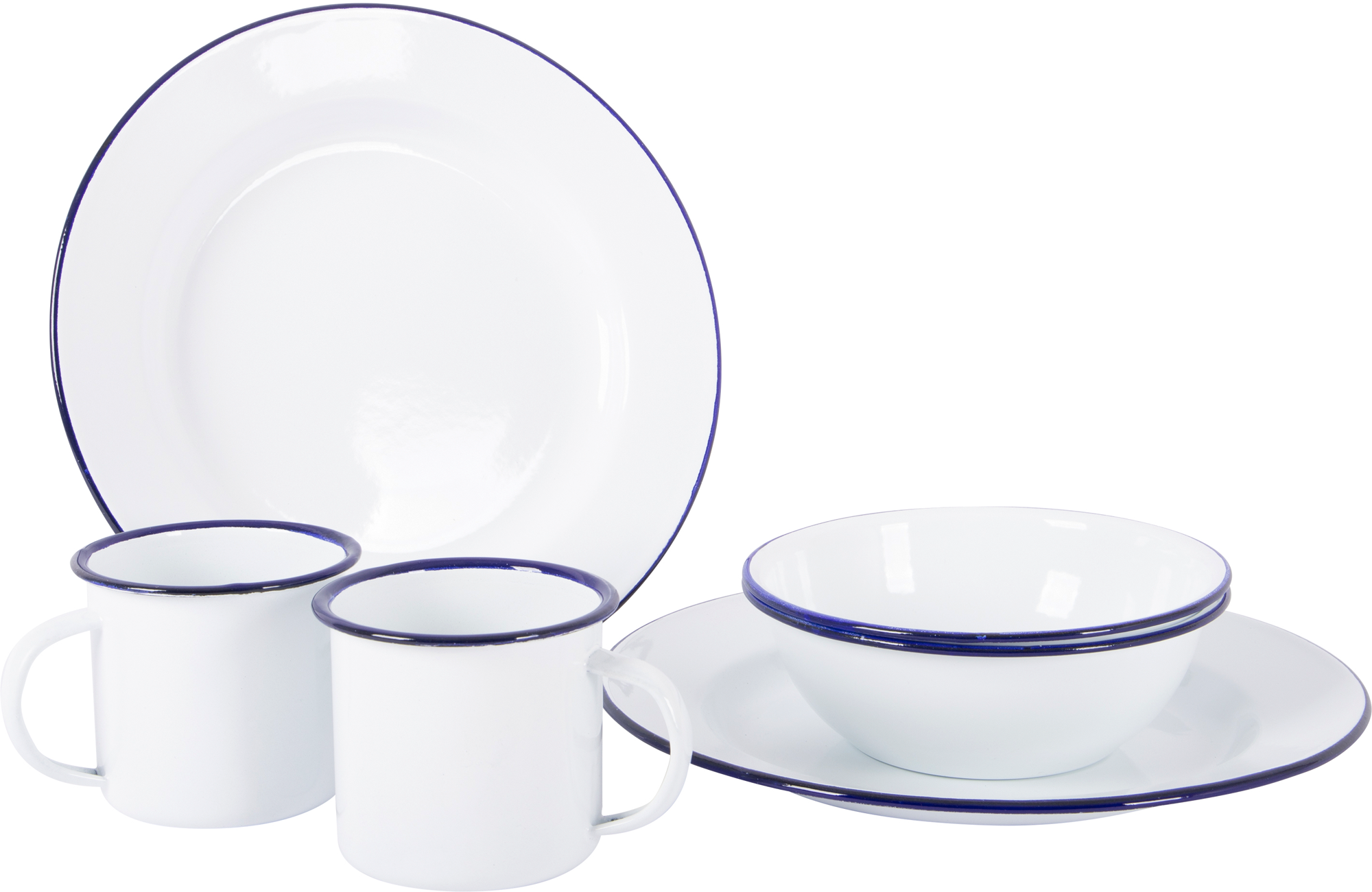 Bo-Camp Essgeschirr Emaille 6-tlg. für 2 Personen weiß/blau