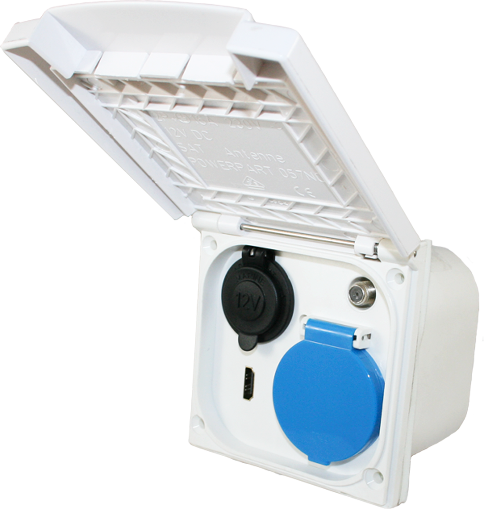 Haba ESB Außensteckdose Multifunktion mit Klappdeckel 12 V / 230 V / HDMI / Satellit Farbe Weiß