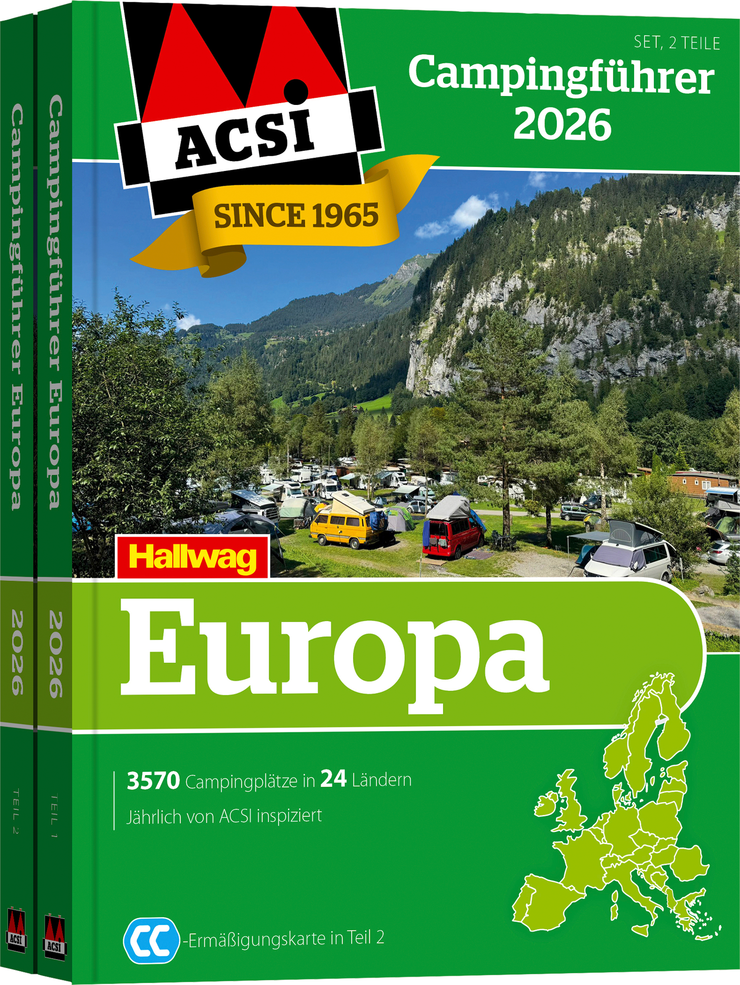 ACSI Campingführer Europa 2026 mit CampingCard Ermäßigungskarte Sprache Deutsch