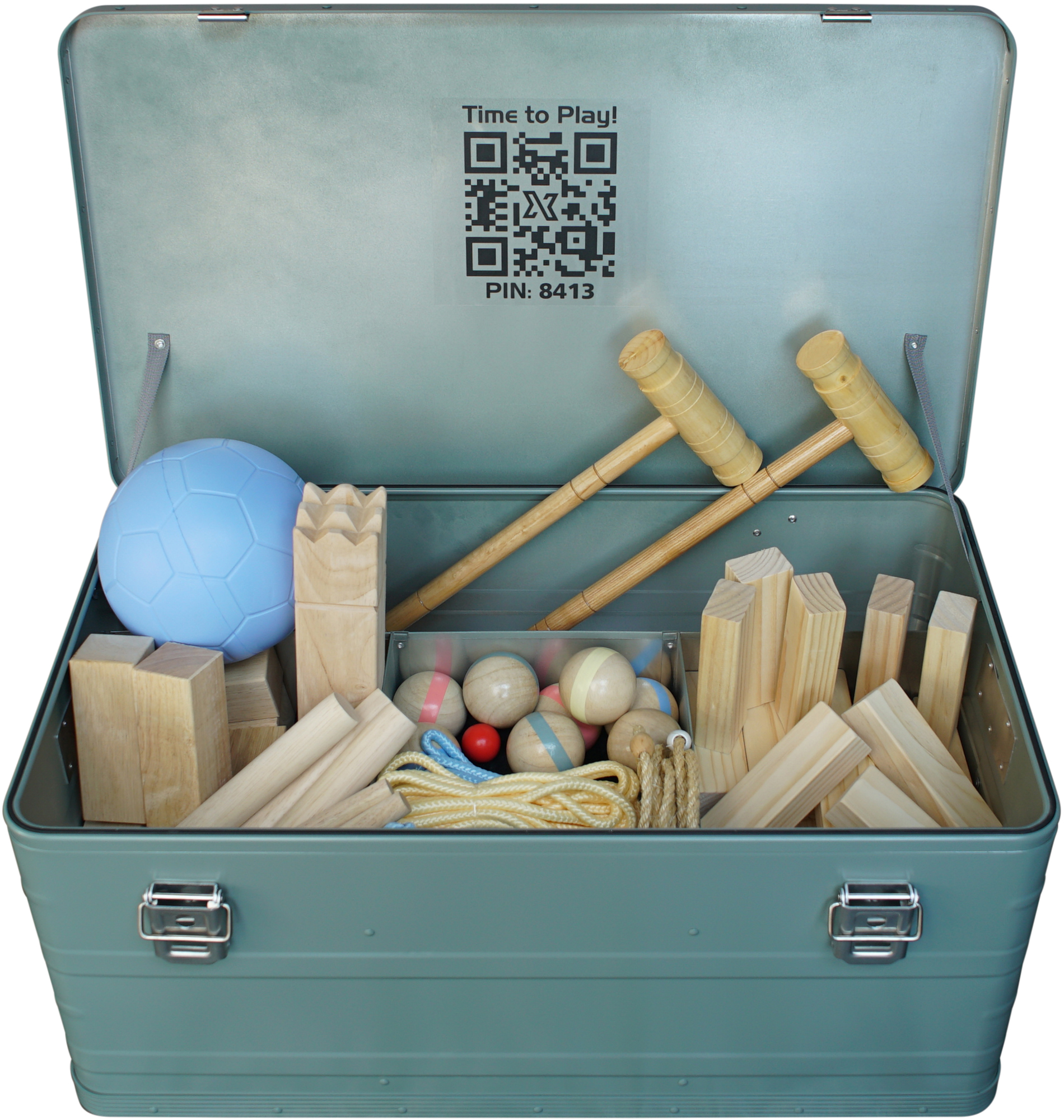 X-Crate Outdoor Spielebox All-in-One Spieleset für Camping und Freizeit mit QR-Code