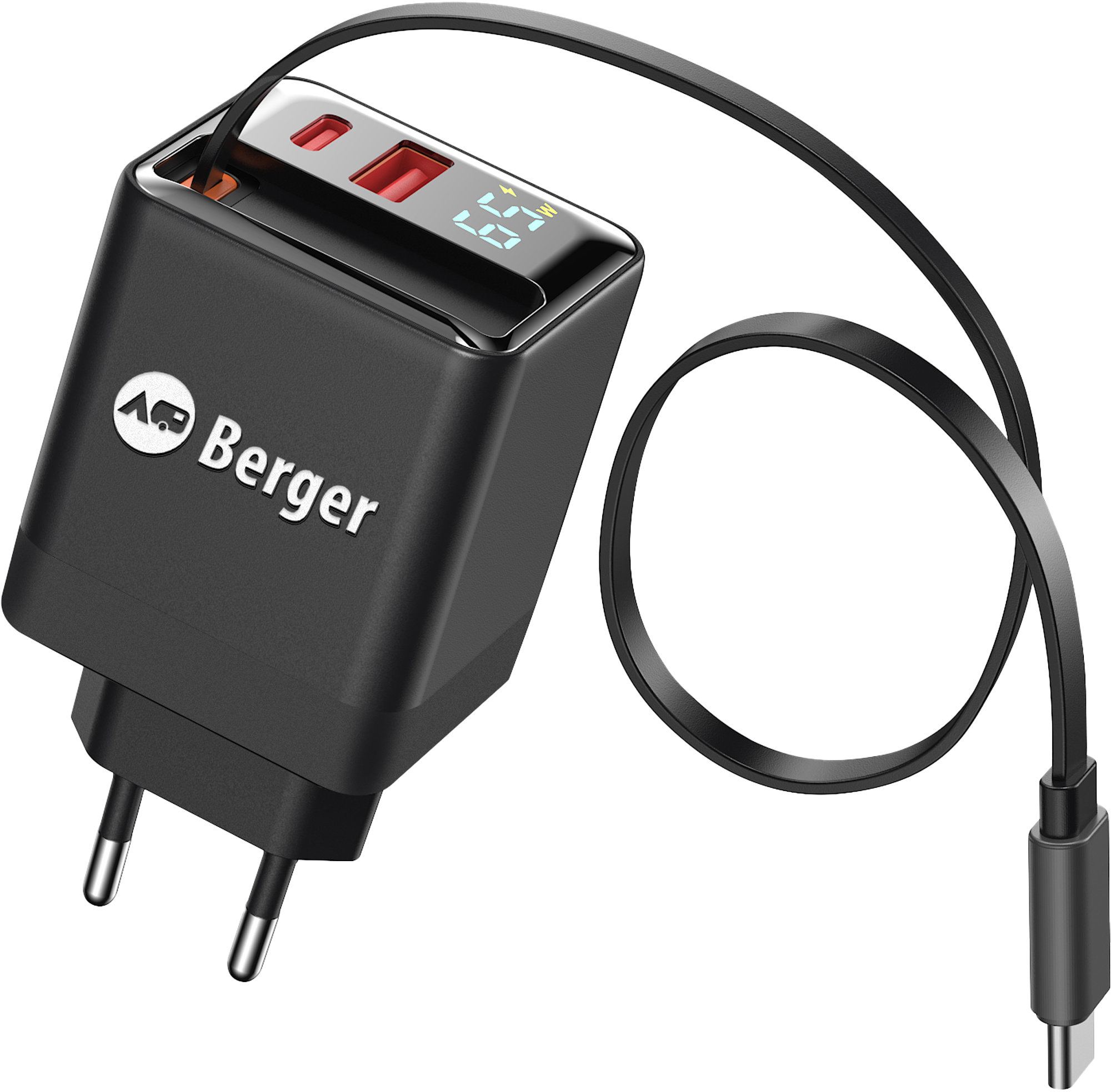 Berger GoCharge GaN Ladegerät mit integriertem USB-C-Kabel und Schnellladefunktion 65 W - Batterie-Ladegeräte