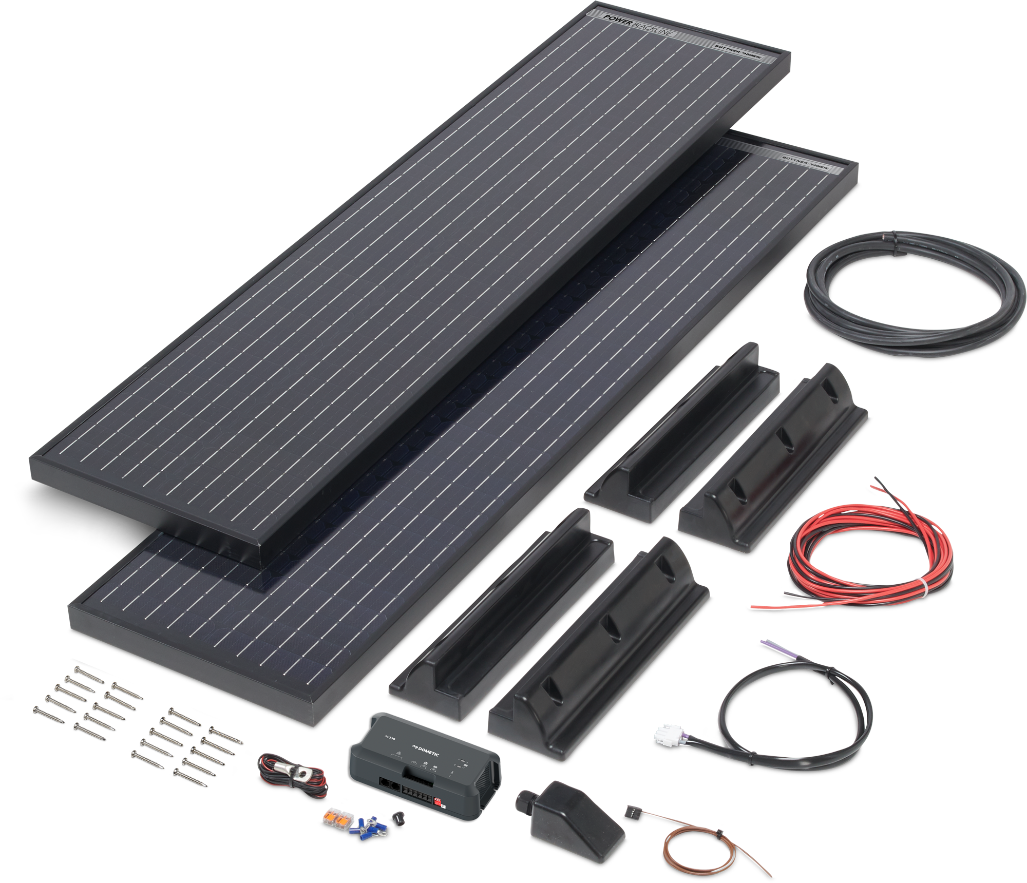 Büttner Elektronik Solar-Komplettanlage Power Blackline Solar Kit MT 150 / 2 x 75 W