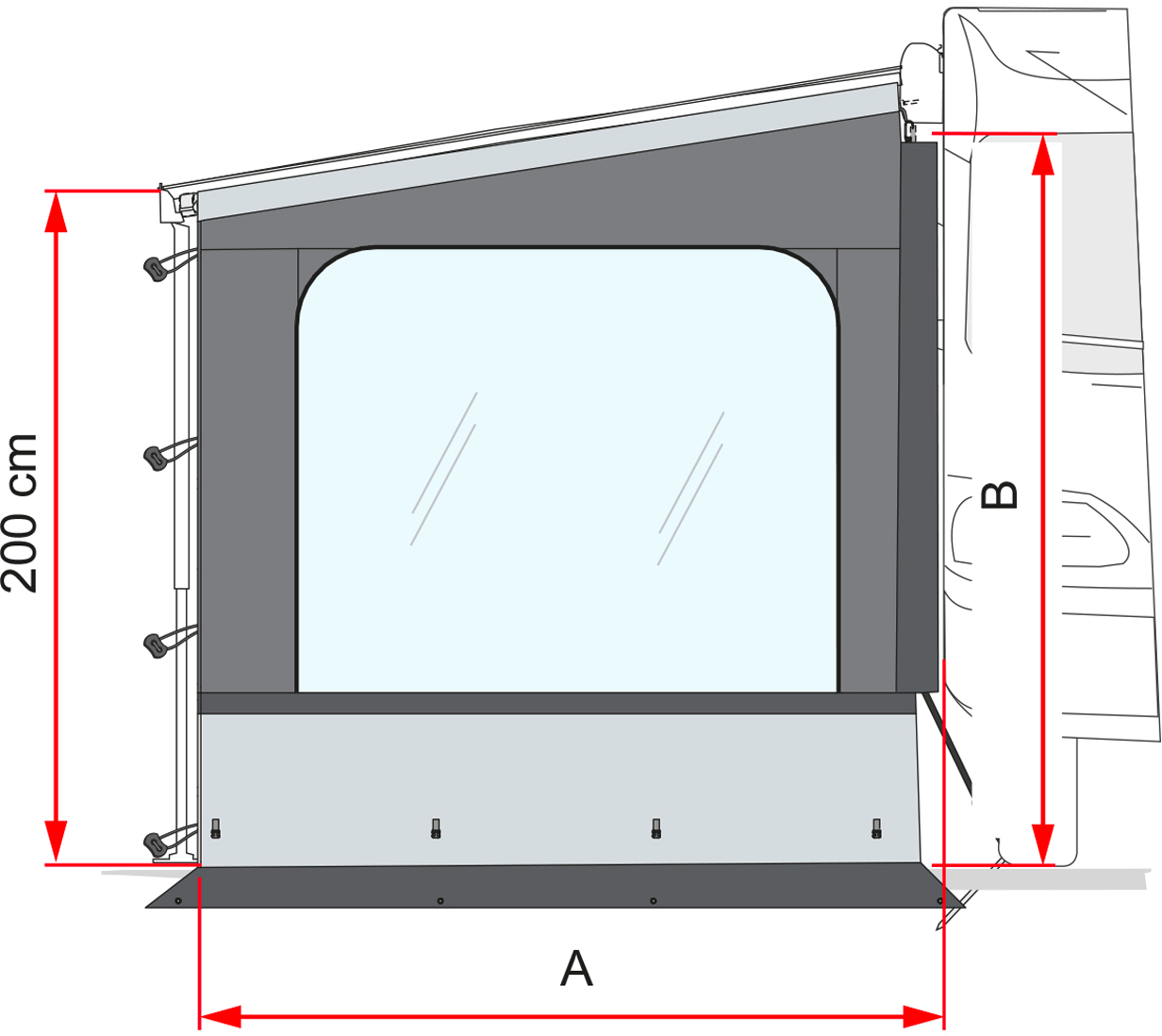 Fiamma Side W Pro Seitenteil / Seitlicher Abschluss für Markise Höhe 180–200 cm passend zu F43van