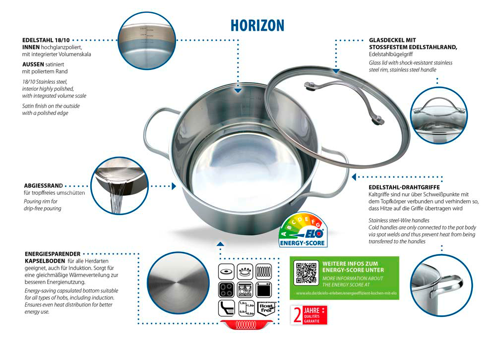 Elo Basic Horizon Topf und Pfannenset 10 teilig silber