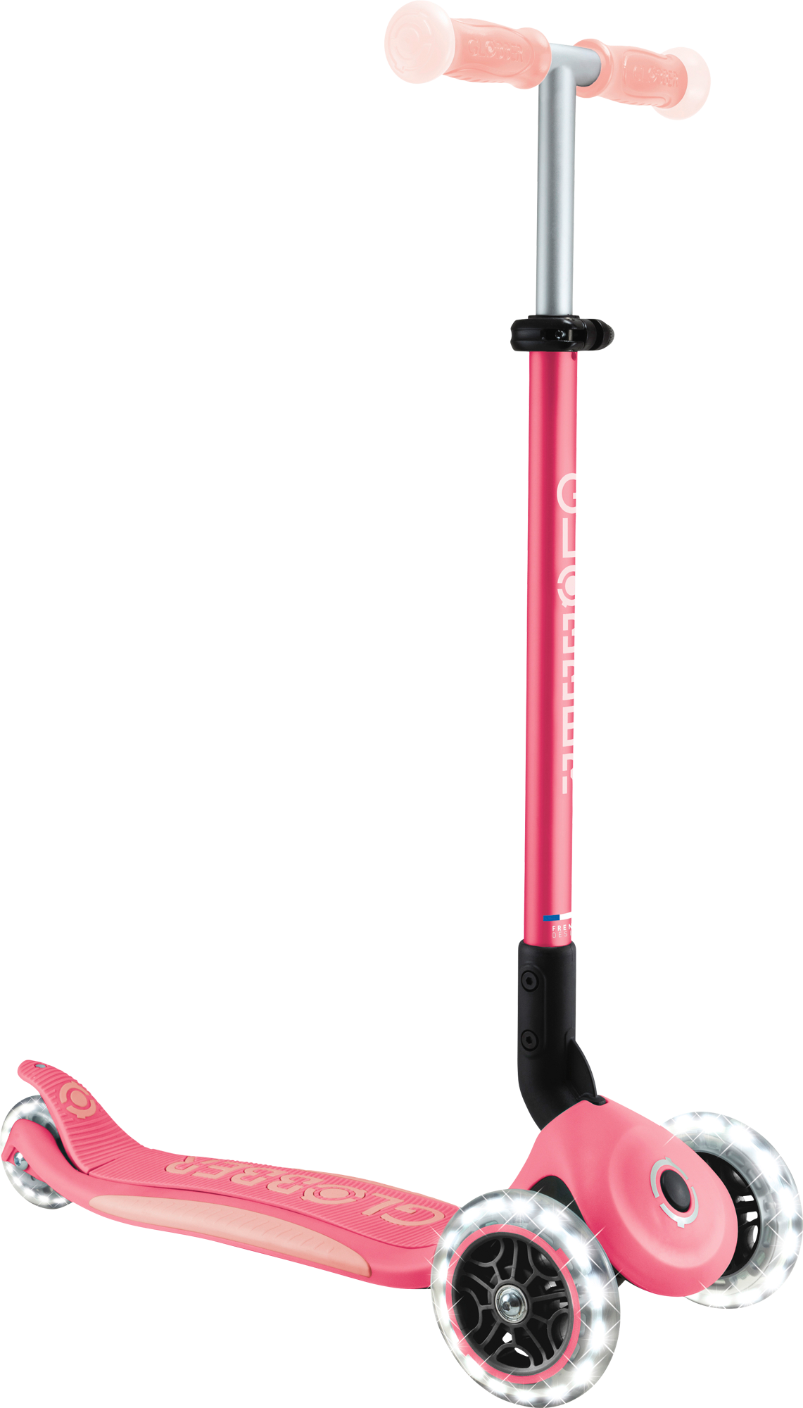 Globber Elite Lights Glow Dreirad Scooter höhenverstellbar mit LED Leuchtrollen pastellrosa  - E-Bikes, Scooter &  Zubehör