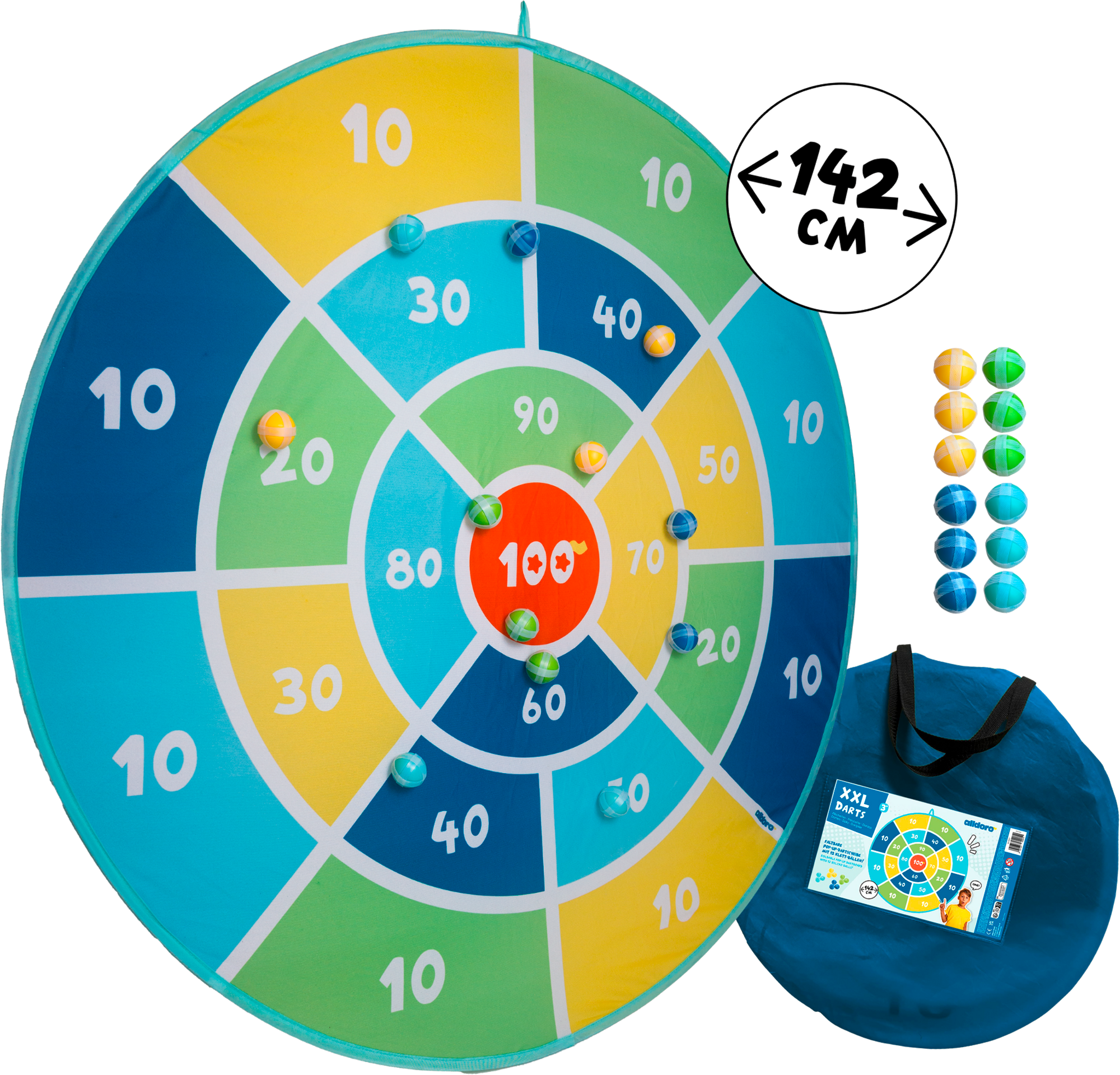 alldoro XXL Dartscheibe für Kinder Ø 142 cm mit 12 Klettbällen und