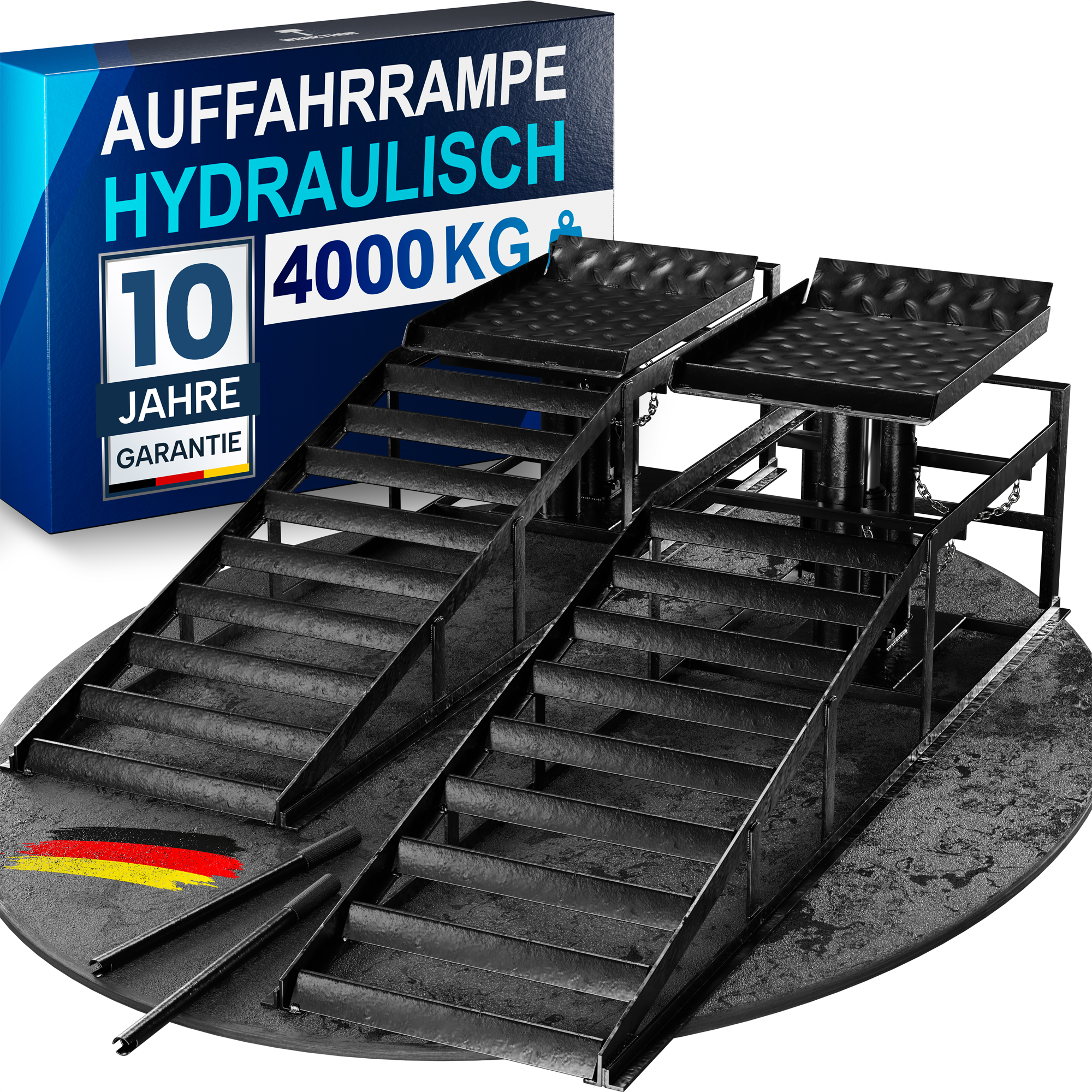 Werkthor hydraulische Auffahrrampen 2er-Set höhenverstellbar bis zu 4 Tonnen schwarz - Stufen- & Ausgleichskeile