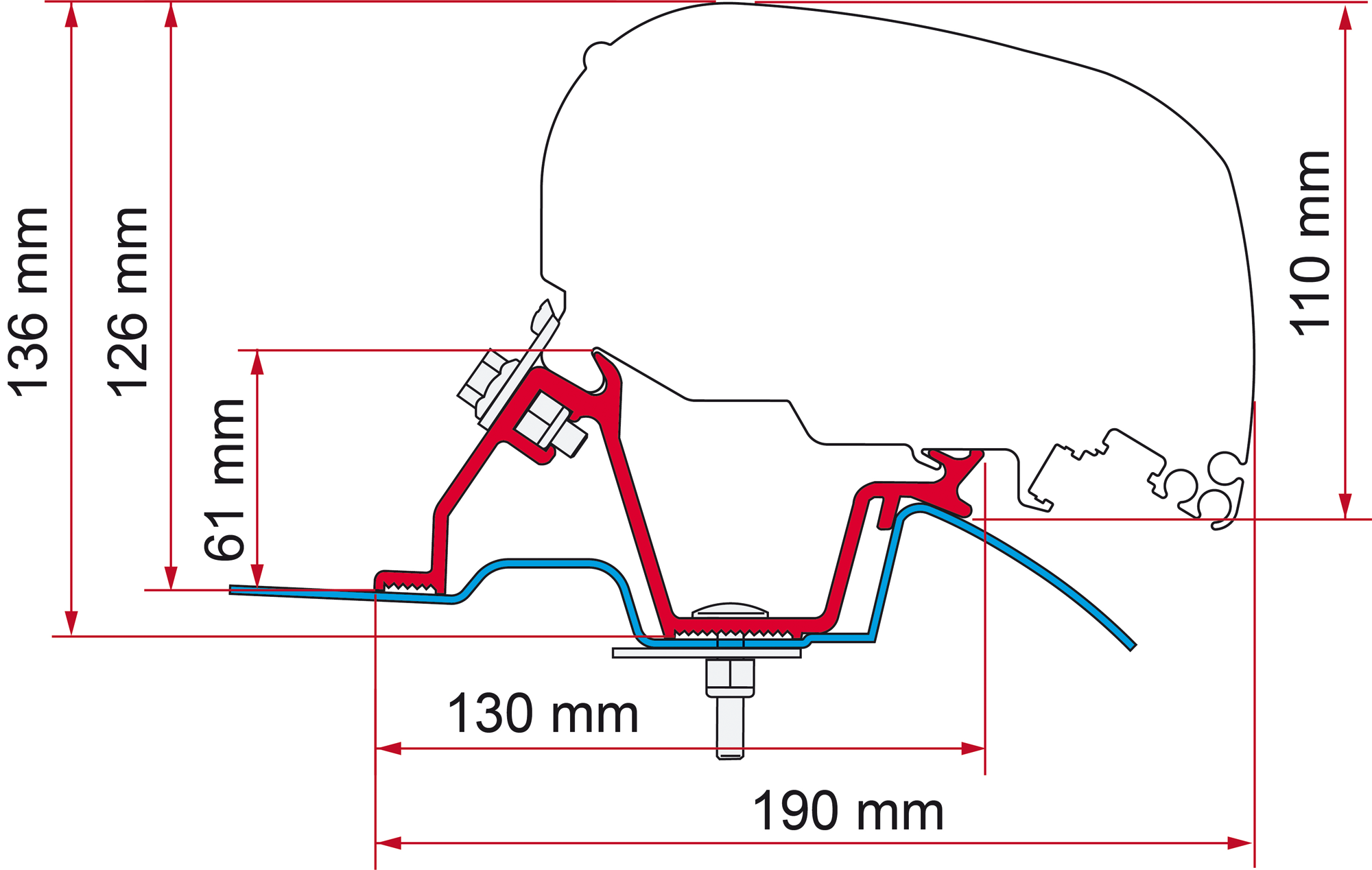 Fiamma Adapter Halterung F65 Eagle 400 für MB Sprinter H2 / VW
