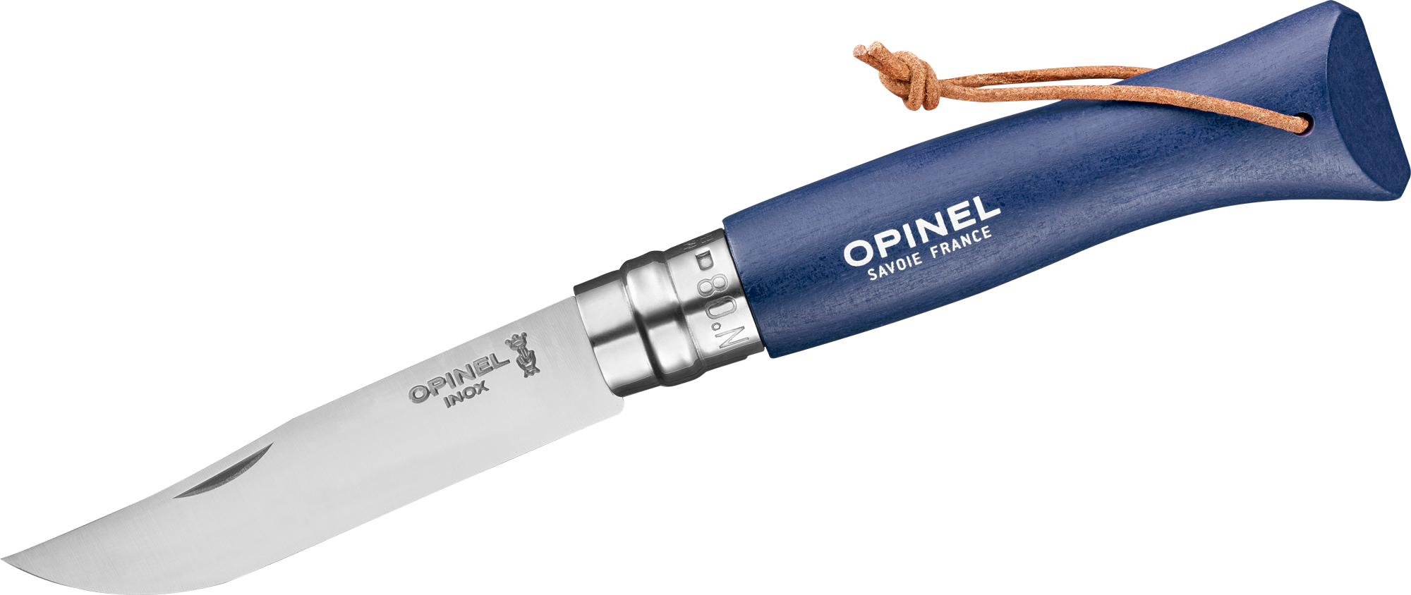Opinel N°08 Colorama Earth Taschenmesser mit Lederkordel Klingenlänge 8,5 cm dunkelblau