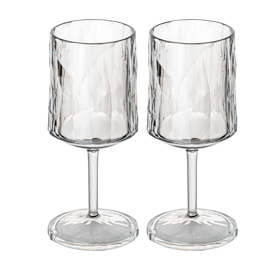 Koziol Superglas Club No. 21 - 2 Calici Da Vino In Plastica 250 Ml, Trasparenti Effetto Diamante, Infrangibili, Per Party E Campeggio