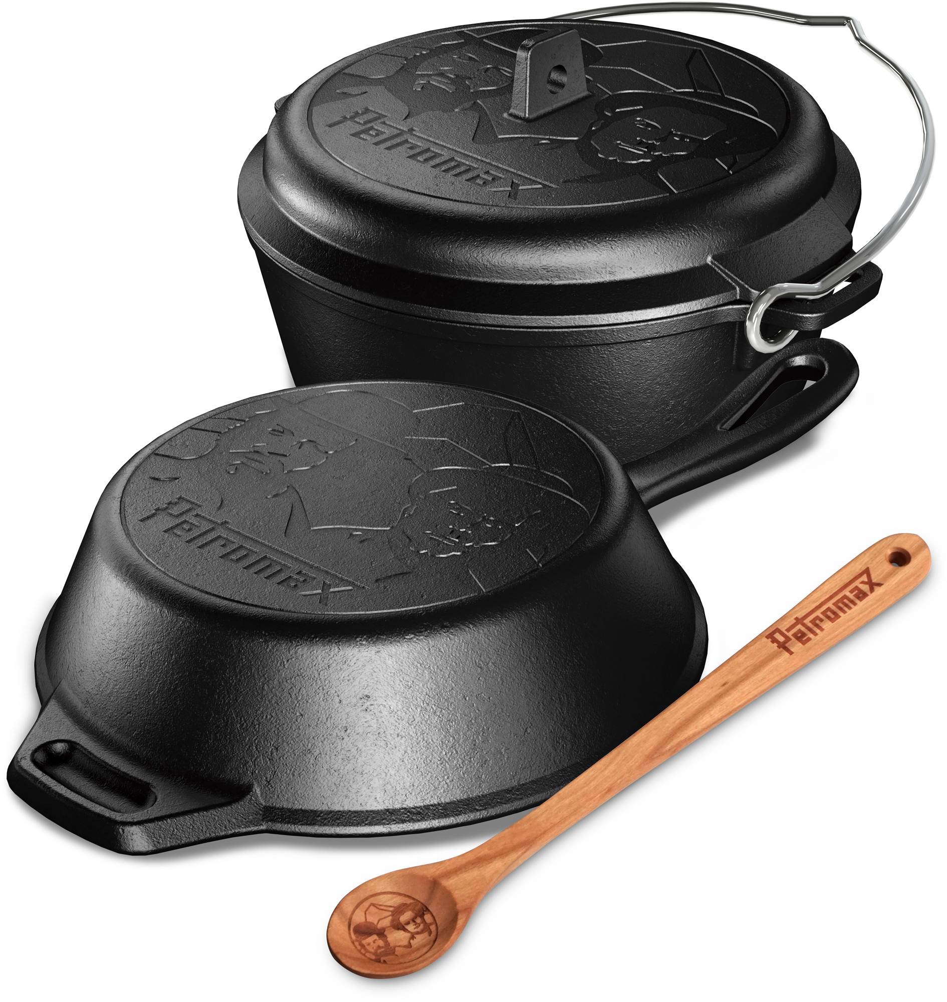 Petromax Bud Spencer & Terence Hill Kochset mit FT3 Dutch Oven, FP20 Gusseisenpfanne und Holzlöffel - Kochgeschirr-Sets