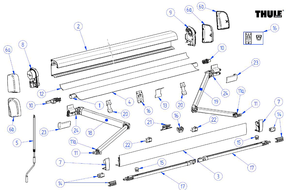 Thule Endkappen für Gehäuse Set 2-teilig links und rechts für Markise Omnistor 4200 Automotive - Farbe Anthrazit Thule Ersatzteilnummer
