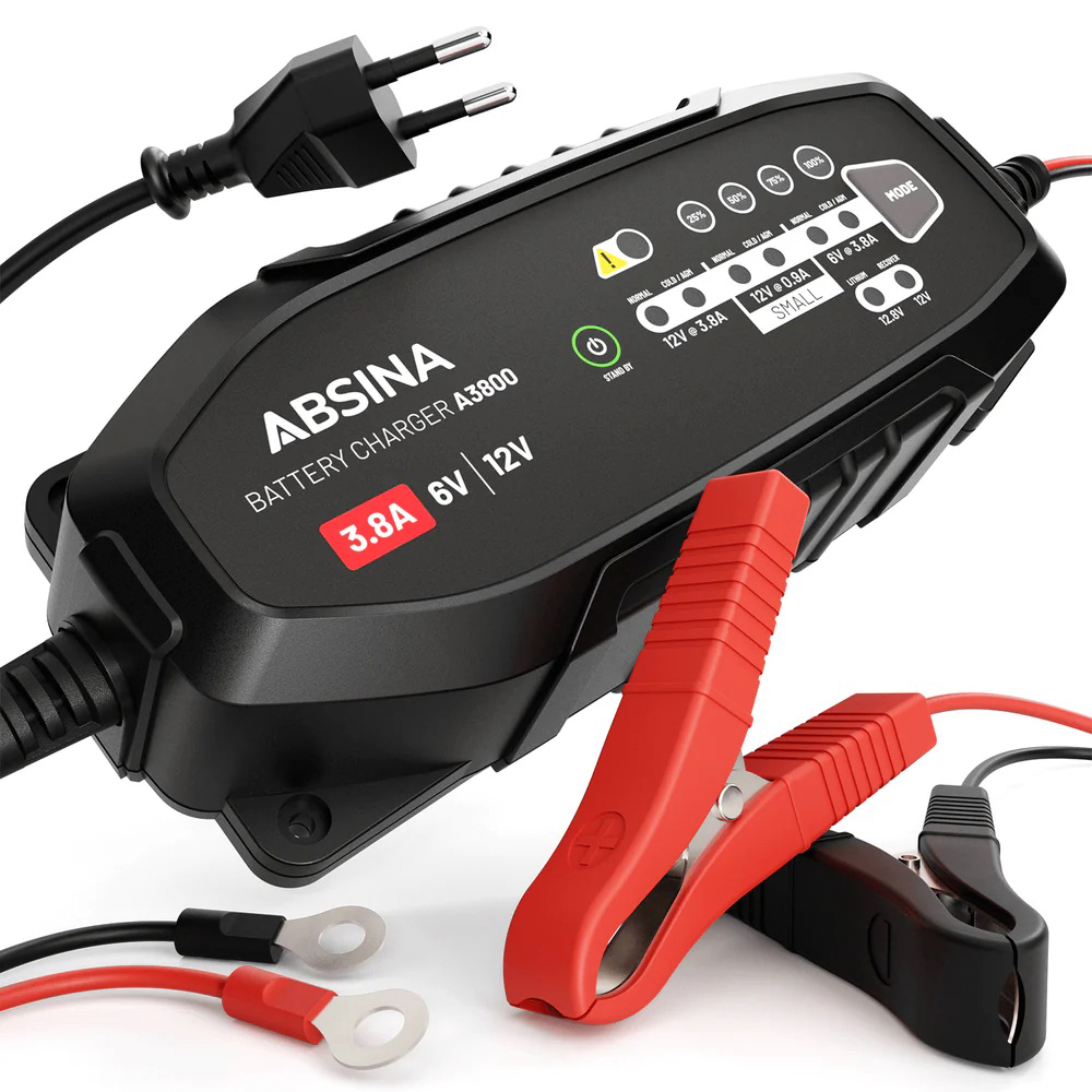 Absina vollautomatisches 8-Stufen-Ladegerät A3800 für Fahrzeuge 6 V / 12 V / 3,8