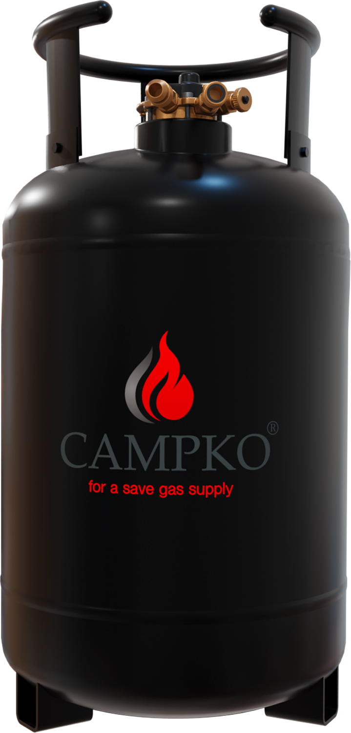 CAMPKO Gasflasche Stahl mit Multiventil 80 % Füllstopp 30 Liter