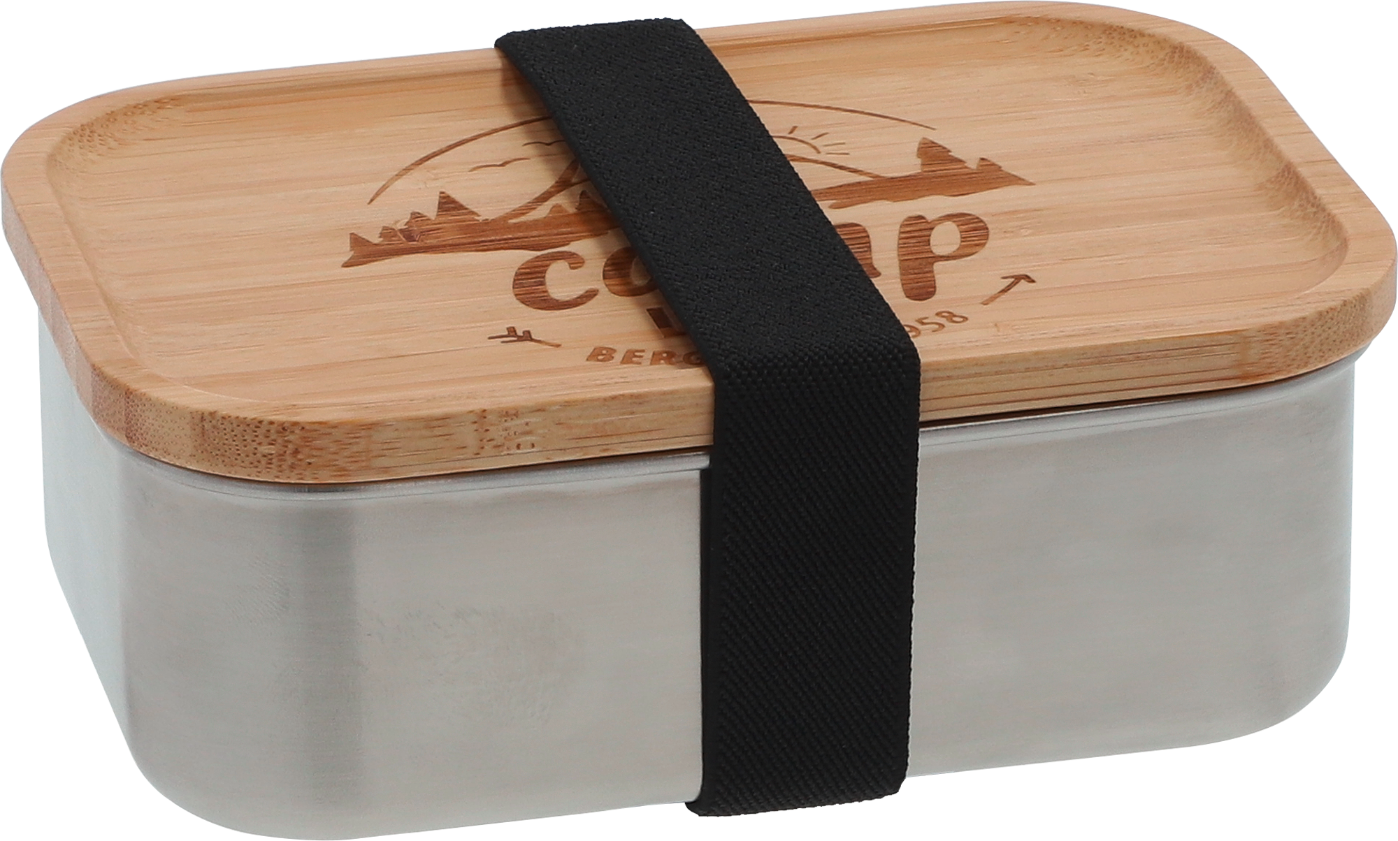 Camplife Edelstahldose mit Bambusdeckel und Gummiband