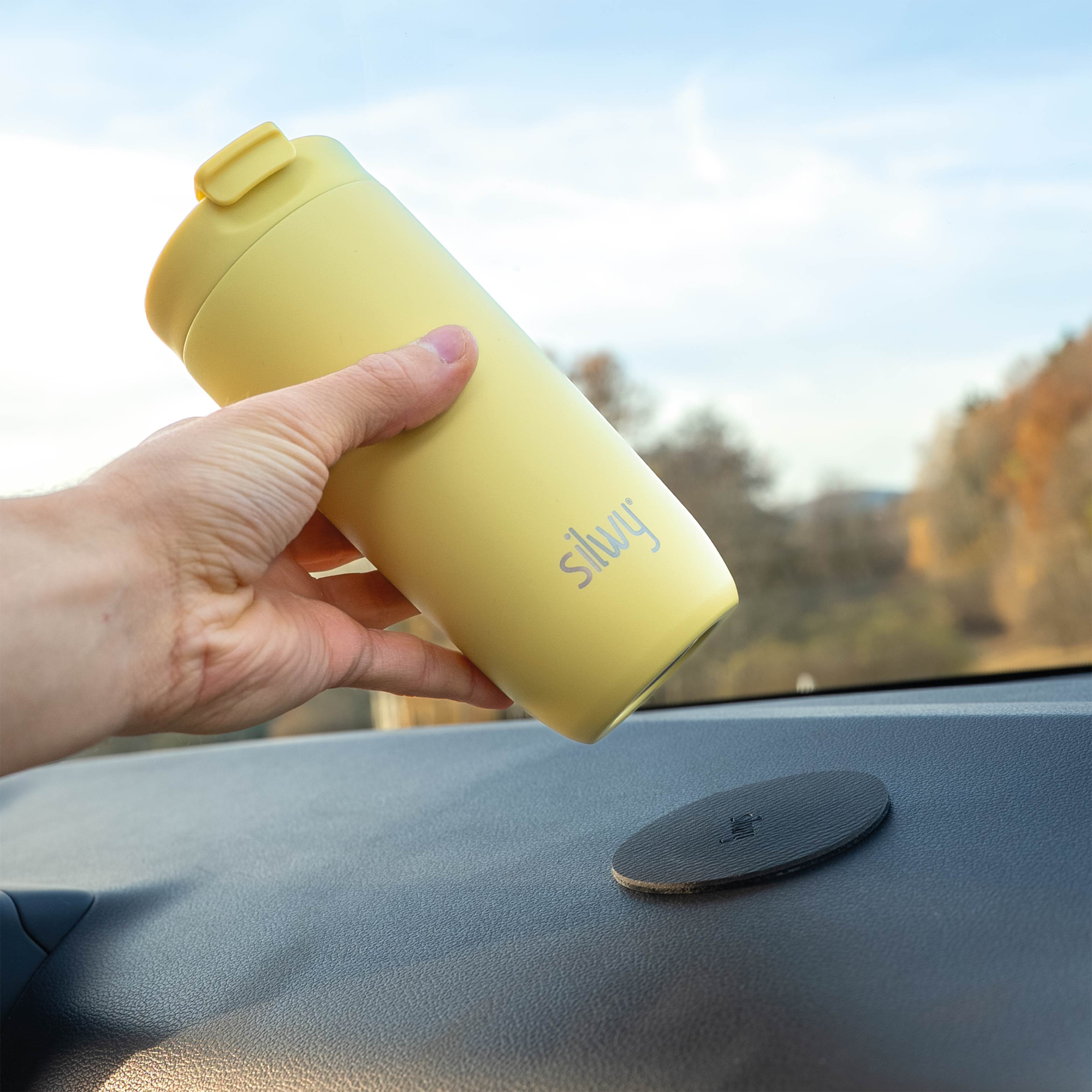 Silwy Magnet Isolierbecher aus Edelstahl mit Metall-Nano-Gel-Pad 475 ml lemon - Isolierbecher