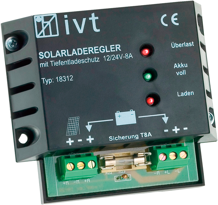IVT Shunt Solar Laderegler 12 V / 24 V 8 A