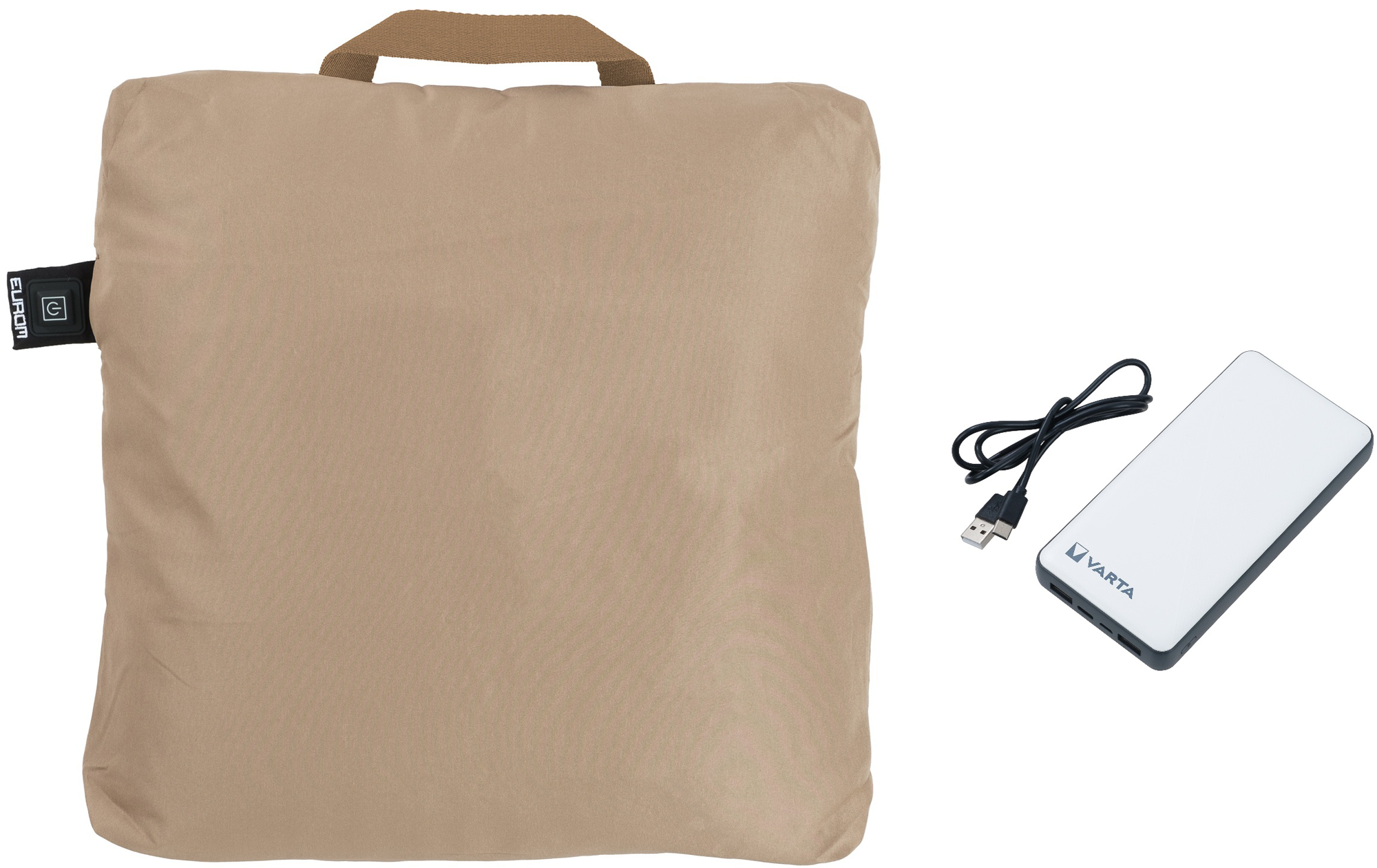 Eurom Warmigo Taupe beheizbares Campingkissen inkl. Varta Powerbank 20.000 mAh - Kissen & Decken