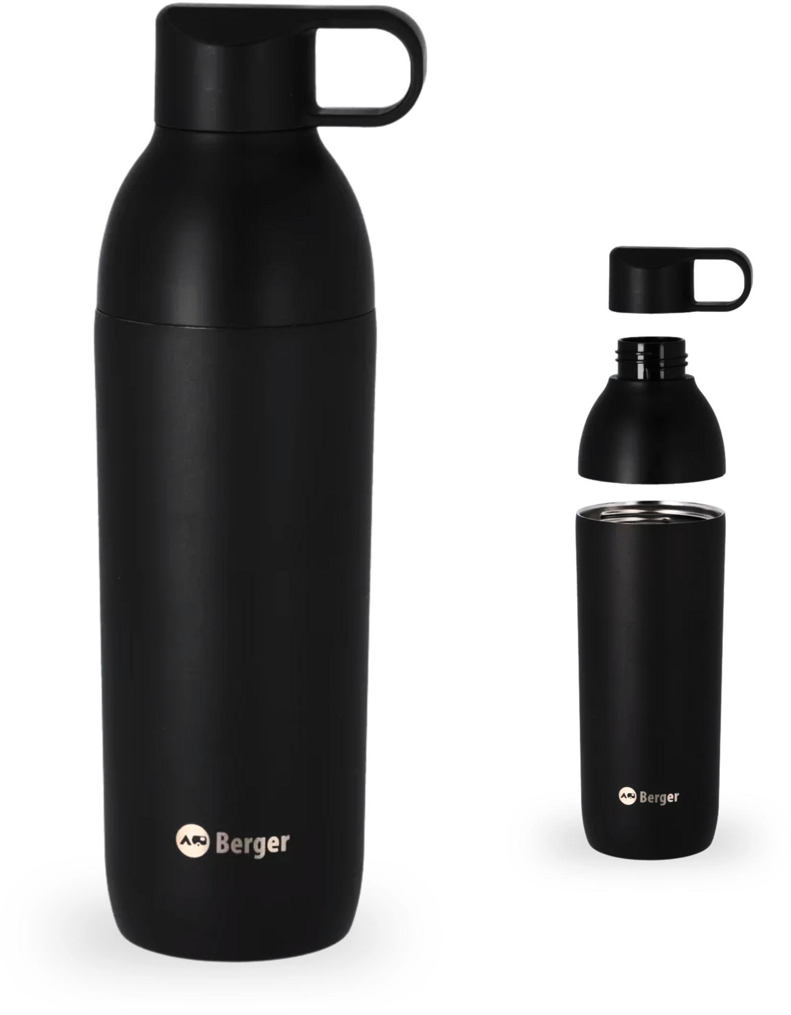 Berger Edelstahl Trinkflasche mit 2-in-1 Deckel 550 ml