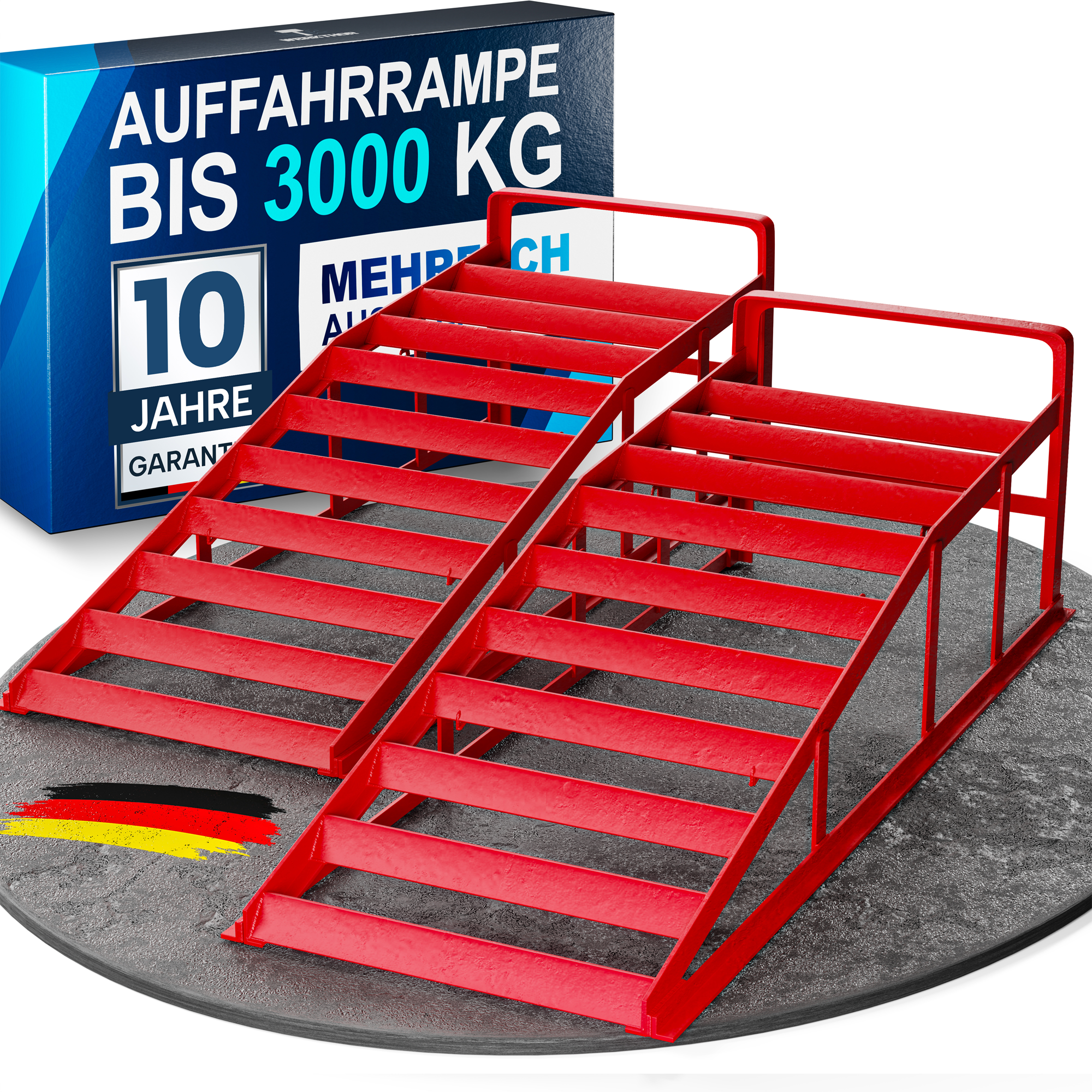 Werkthor KFZ Auffahrrampen Set bis 3 Tonnen rot - Stufen- & Ausgleichskeile