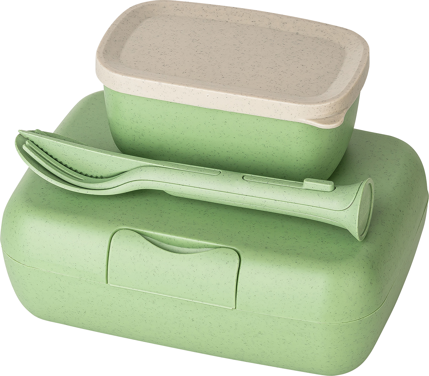 Koziol Candy Ready Lunchbox Set 5 teilig mit 3 teiligem Besteck / Box Candy L / Dose Candy S auslaufsicher nature leaf green - Lebensmittelbehälter / Vorratsdosen