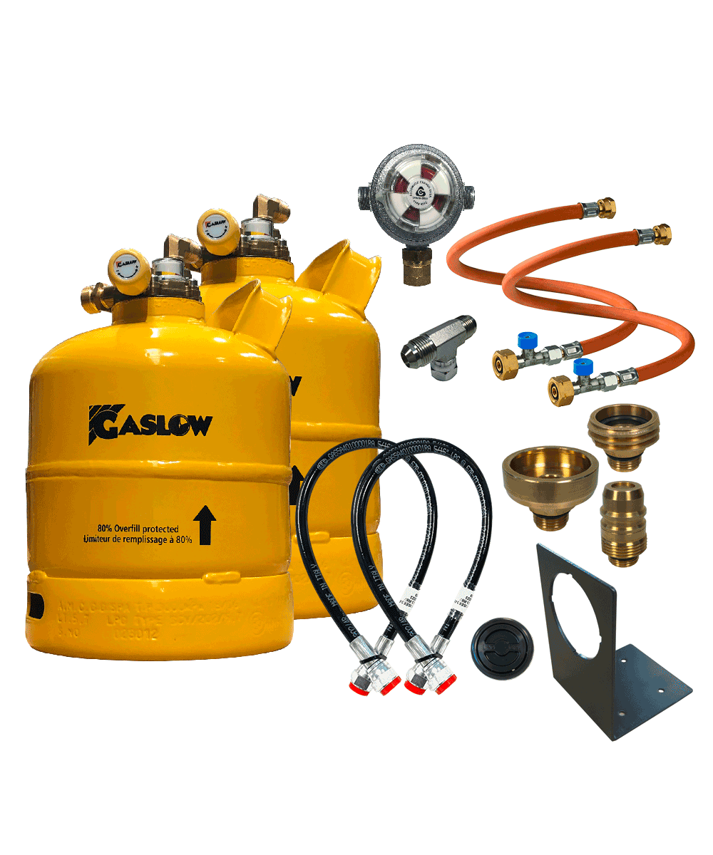 Gaslow LPG Doppel-Zylinder-Kit mit Einfüllstutzen und Stutzenhalterung 2,7 kg