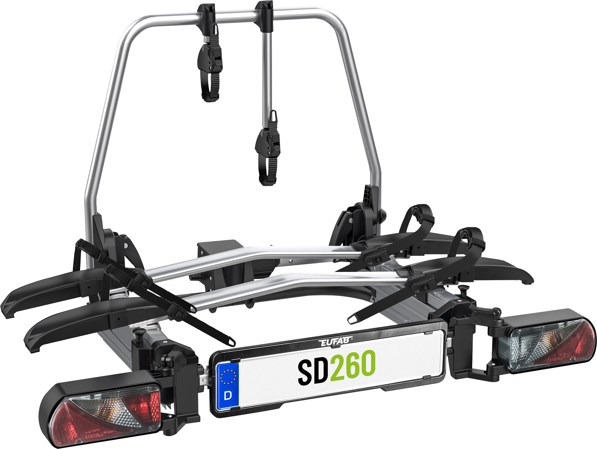 Eufab SD260 Flügeltür Fahrradträger 2 Fahrräder 60 kg E-Bike geeignet silber - Fahrradträger für Anhängerkupplungen