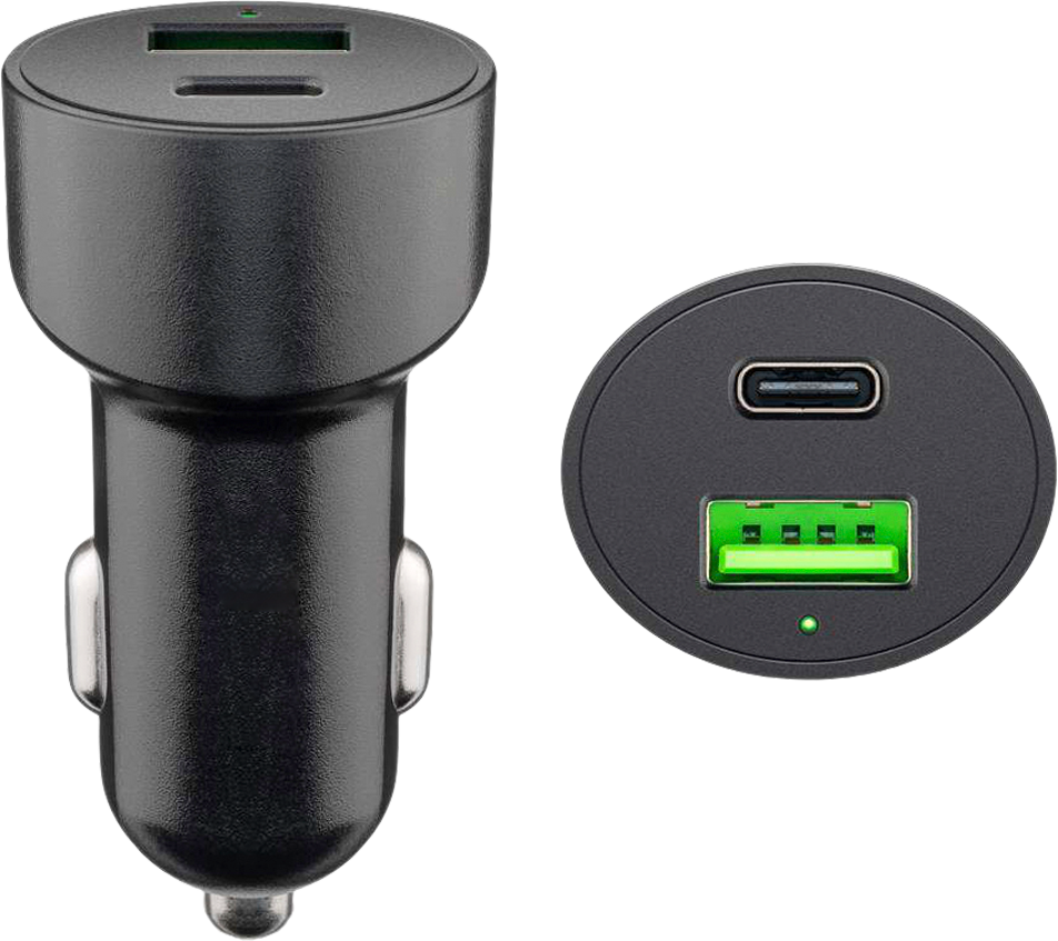 Goobay KFZ USB 2 Port 48W USB-C PD + QC3.0 sw PL Dual-USB Auto Schnellladegerät