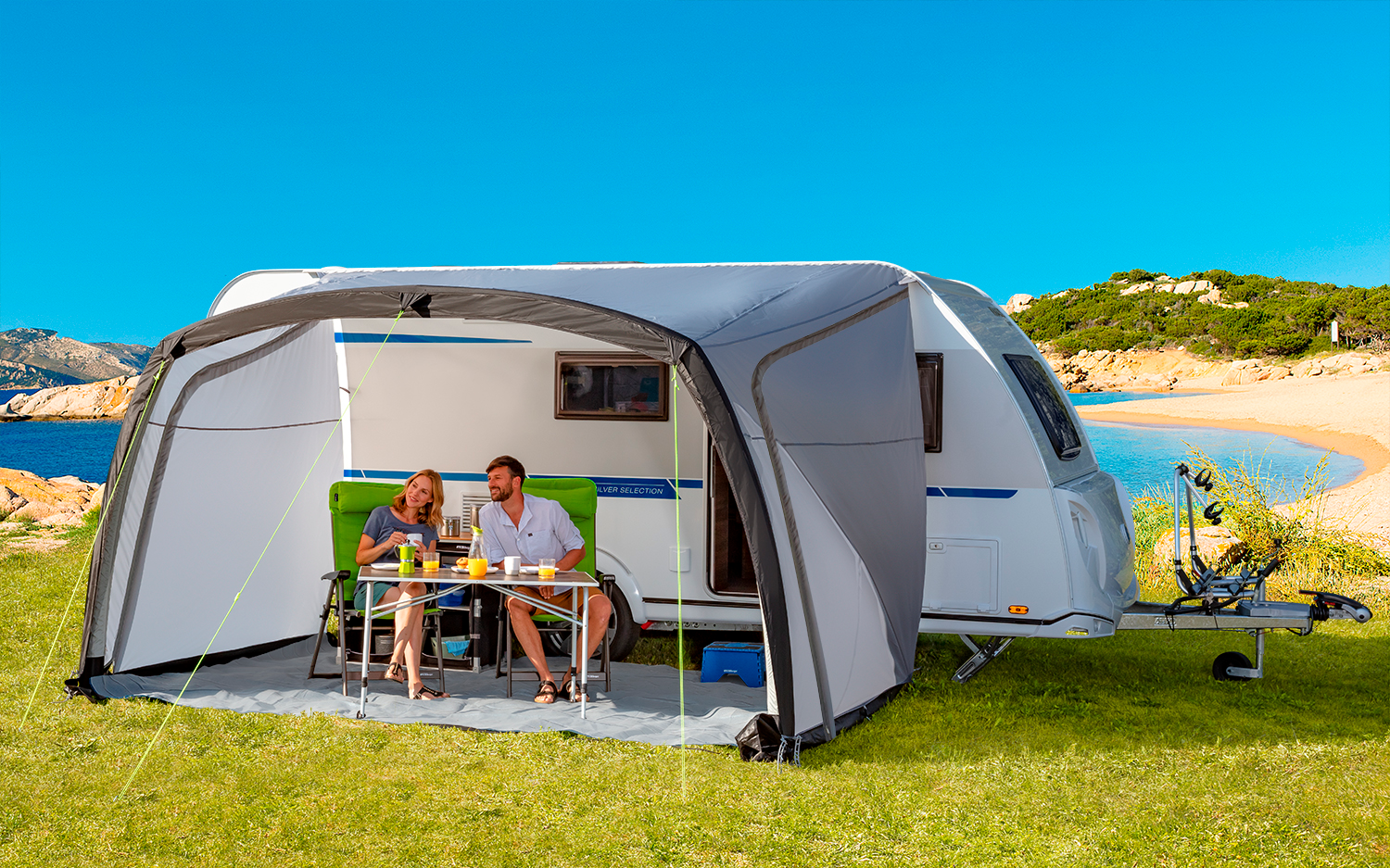 Berger Sombra Air 4M Aufblasbares Sonnenvordach für Wohnwagen, Anbauhöhe 235 - 255 cm - Sonnensegel & Vordächer
