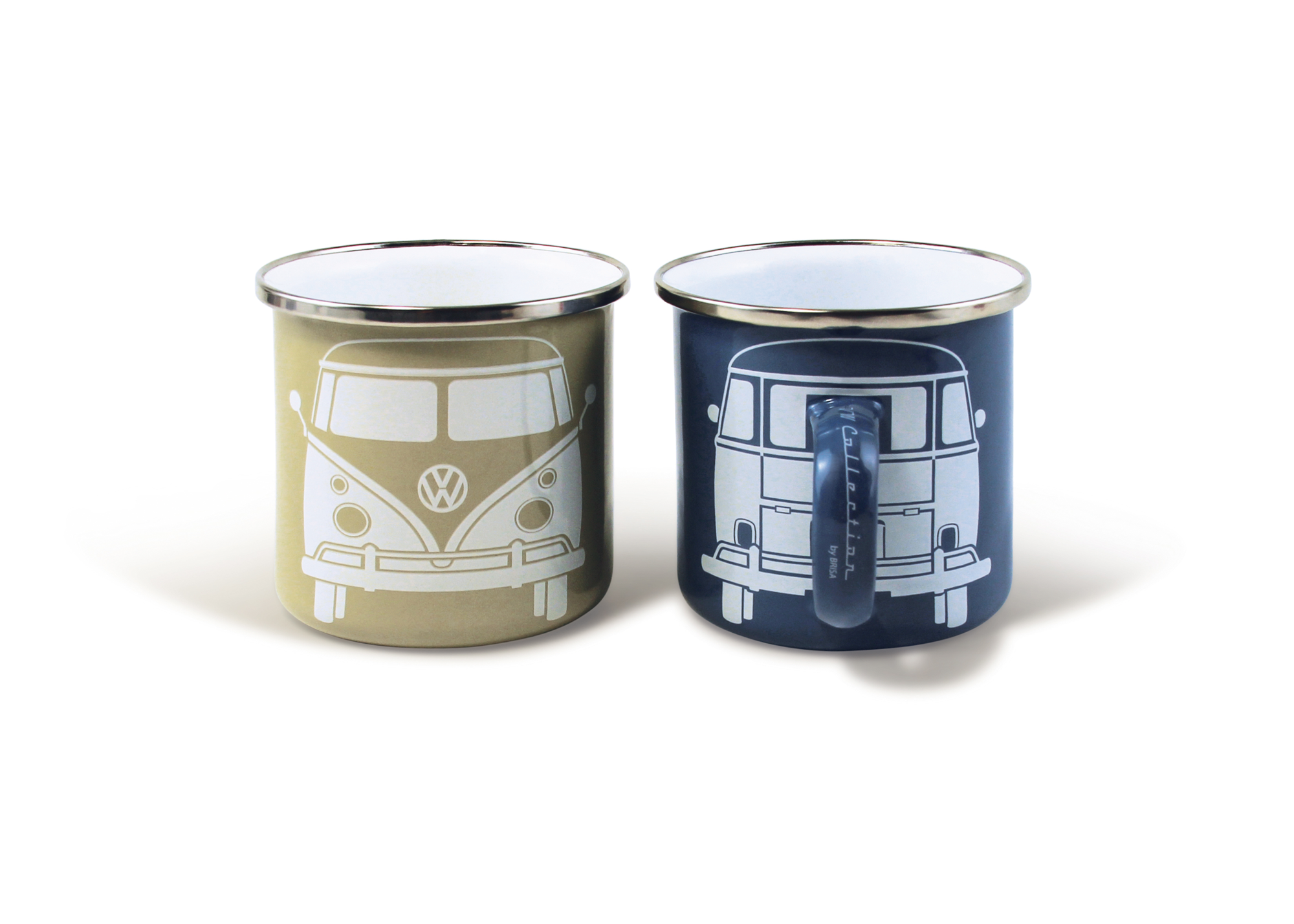 VW Collection T1 Bus Emaille Tassen Set 2 Stück 350 ml Blau / Grau - Becher & Tassen
