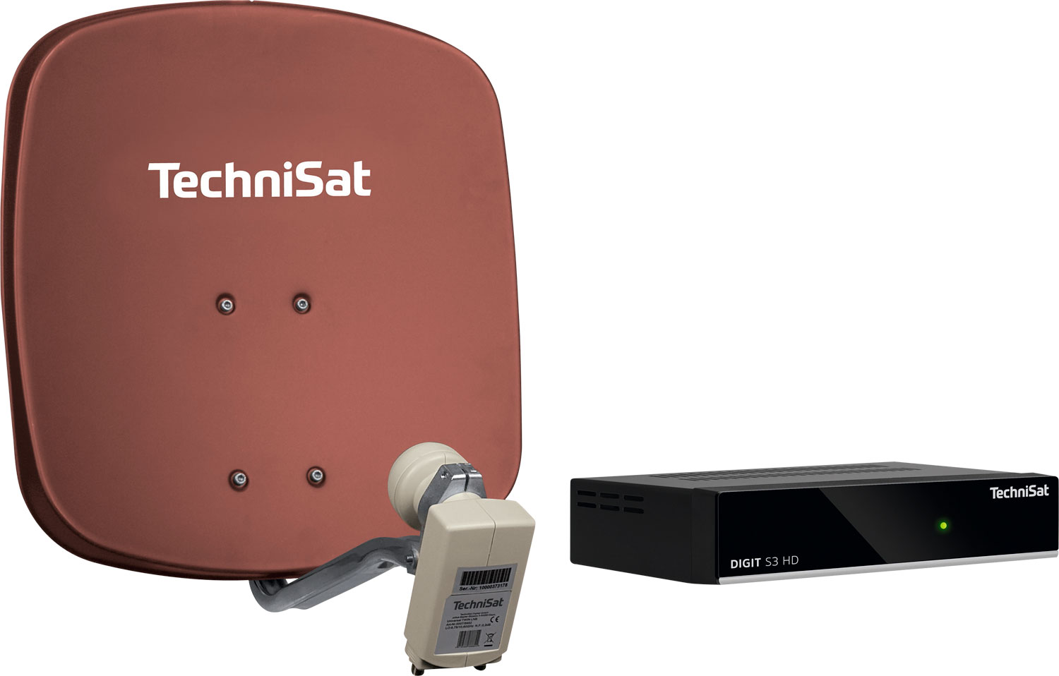 Technisat Set DigiDish 45 Sat-Antenne (Twin-LNB) mit Digit S3 HD SAT-Receiver ziegelrot