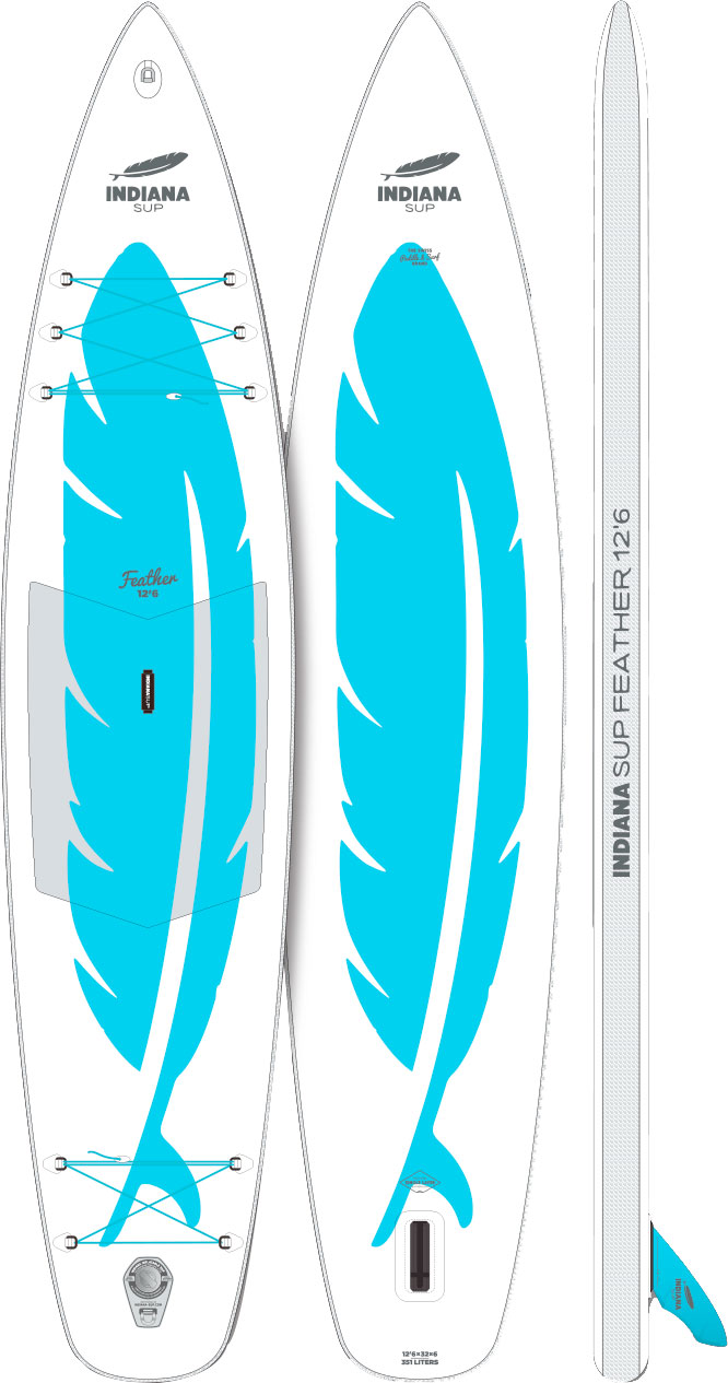 Indiana SUP Feather Inflatable 12‘6 aufblasbares Stand Up Paddling-Board inkl. Paddel und Luftpumpe