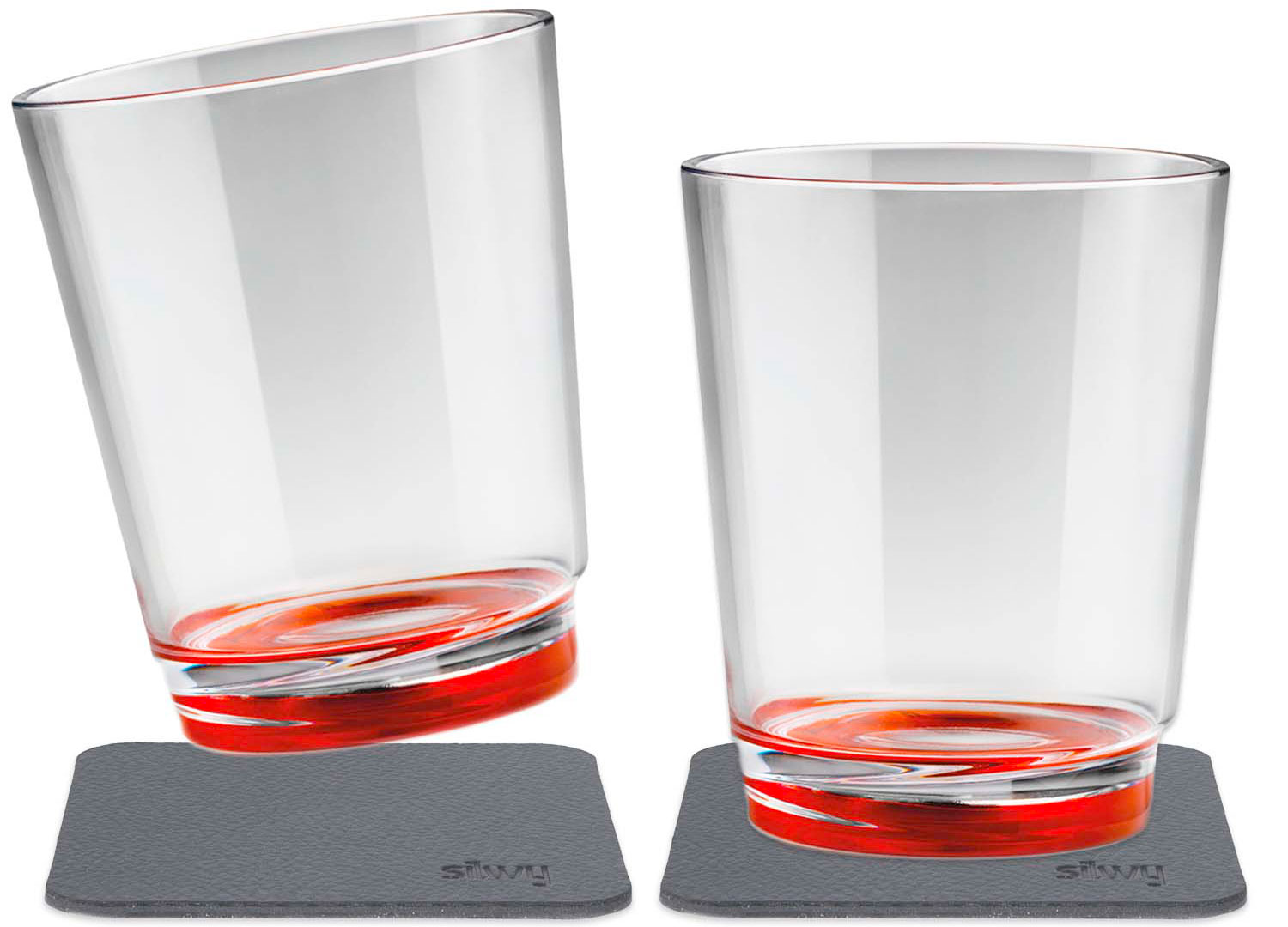 silwy® Tritan-Magnetgläser mit Untersetzer 2er Set  (250 ml) Rot