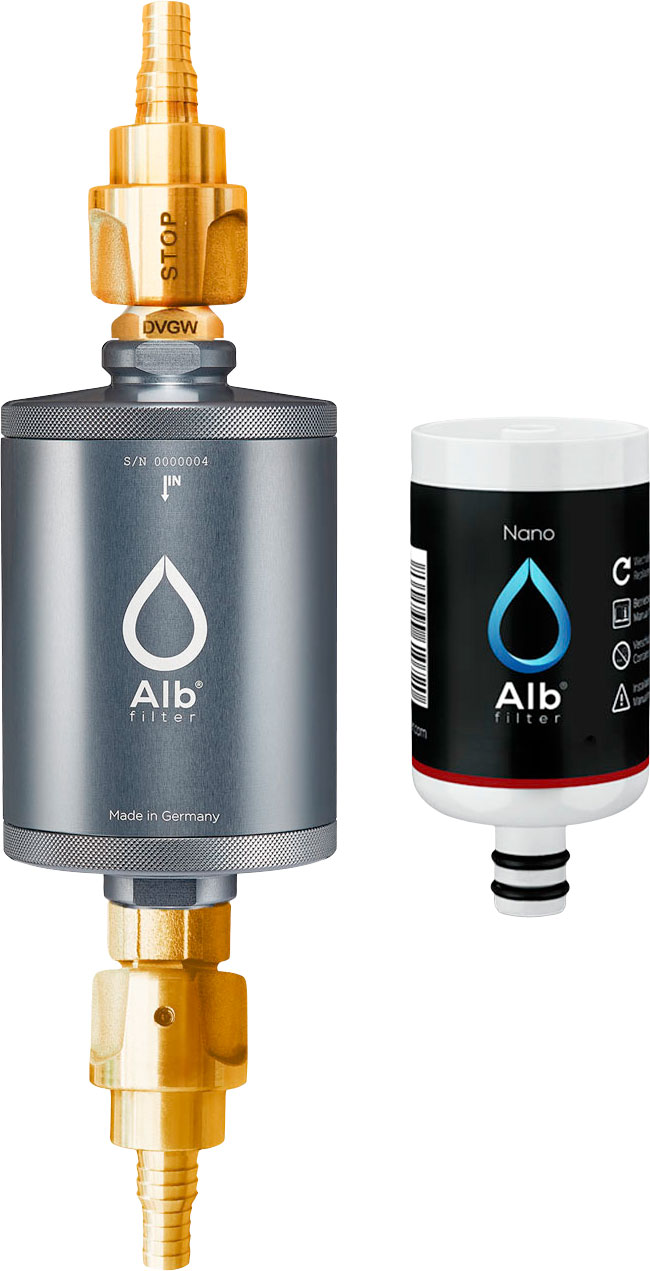 Alb Filter Travel Nano Trinkwasserfilter Keimsperre für den Festeinbau mit Geka Anschluss Titan