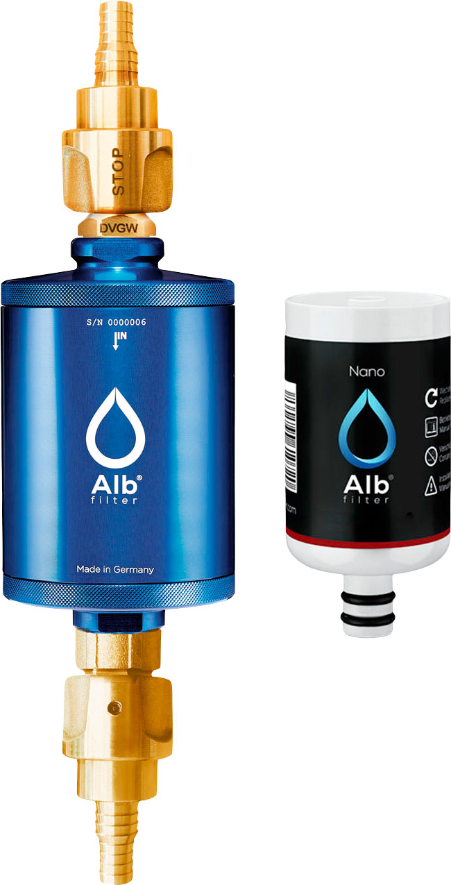 Alb Filter Travel Nano Trinkwasserfilter Keimsperre für den Festeinbau mit Geka Anschluss Blau
