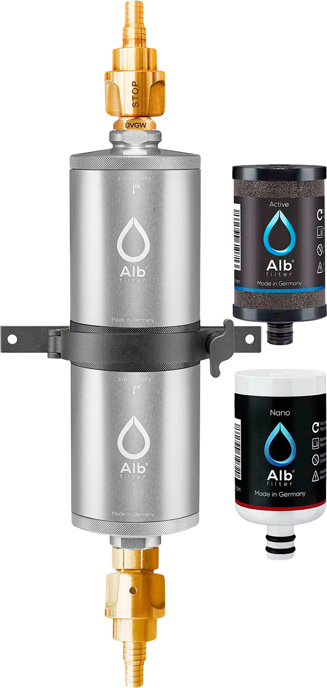 Alb Filter FUSION Active+Nano Trinkwasserfilter - Camping-Set: Travel - Mit GEKA Anschluss - Silber