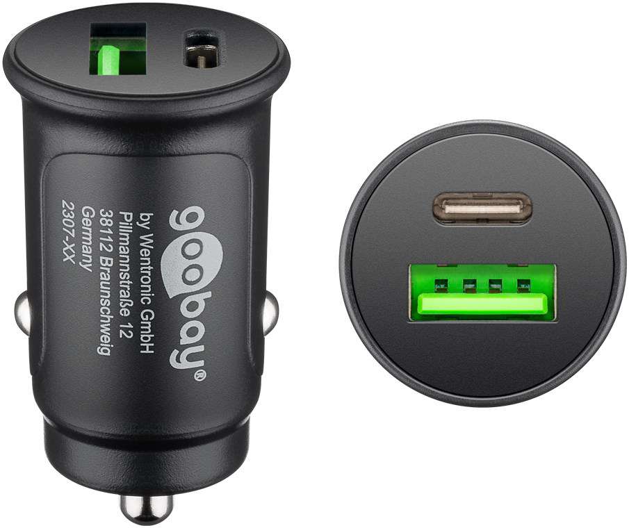 Goobay Dual-USB Auto Schnellladegerät USB-A und USB-C Power