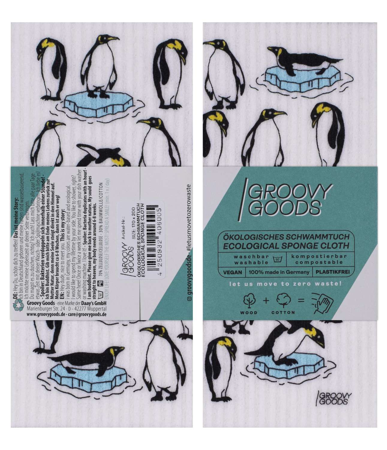 GroovyGoods ökologisches Schwammtuch 20 x 17 cm Pinguin