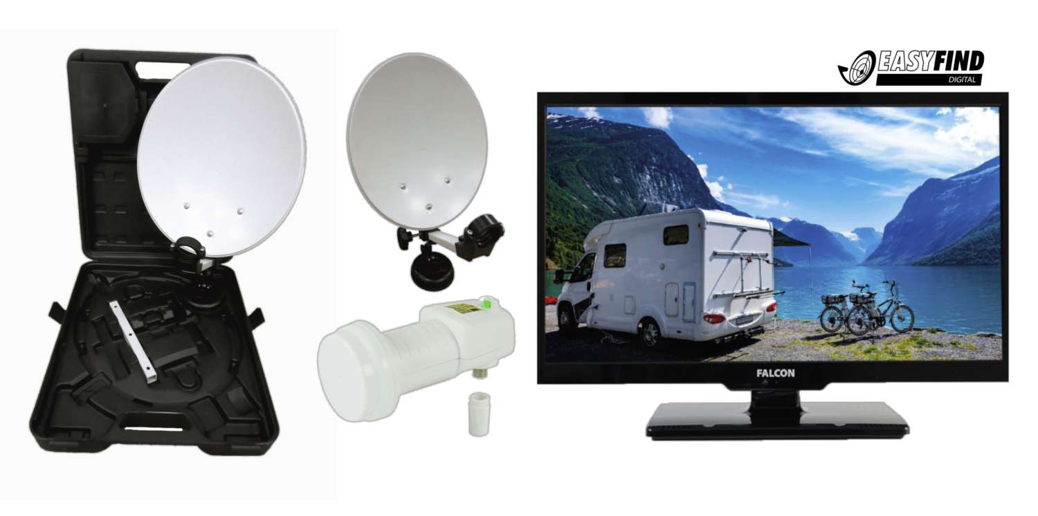 Easyfind Falcon Mobile Sat-Anlage Campingkoffer Komplettset inkl. 19 Zoll LED Fernseher