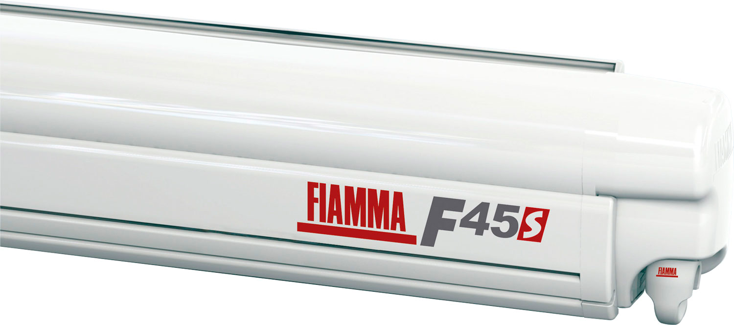 Fiamma F45s 375 Wandmarkise Gehäusefarbe Polar White Tuchfarbe Royal Blue 375 cm